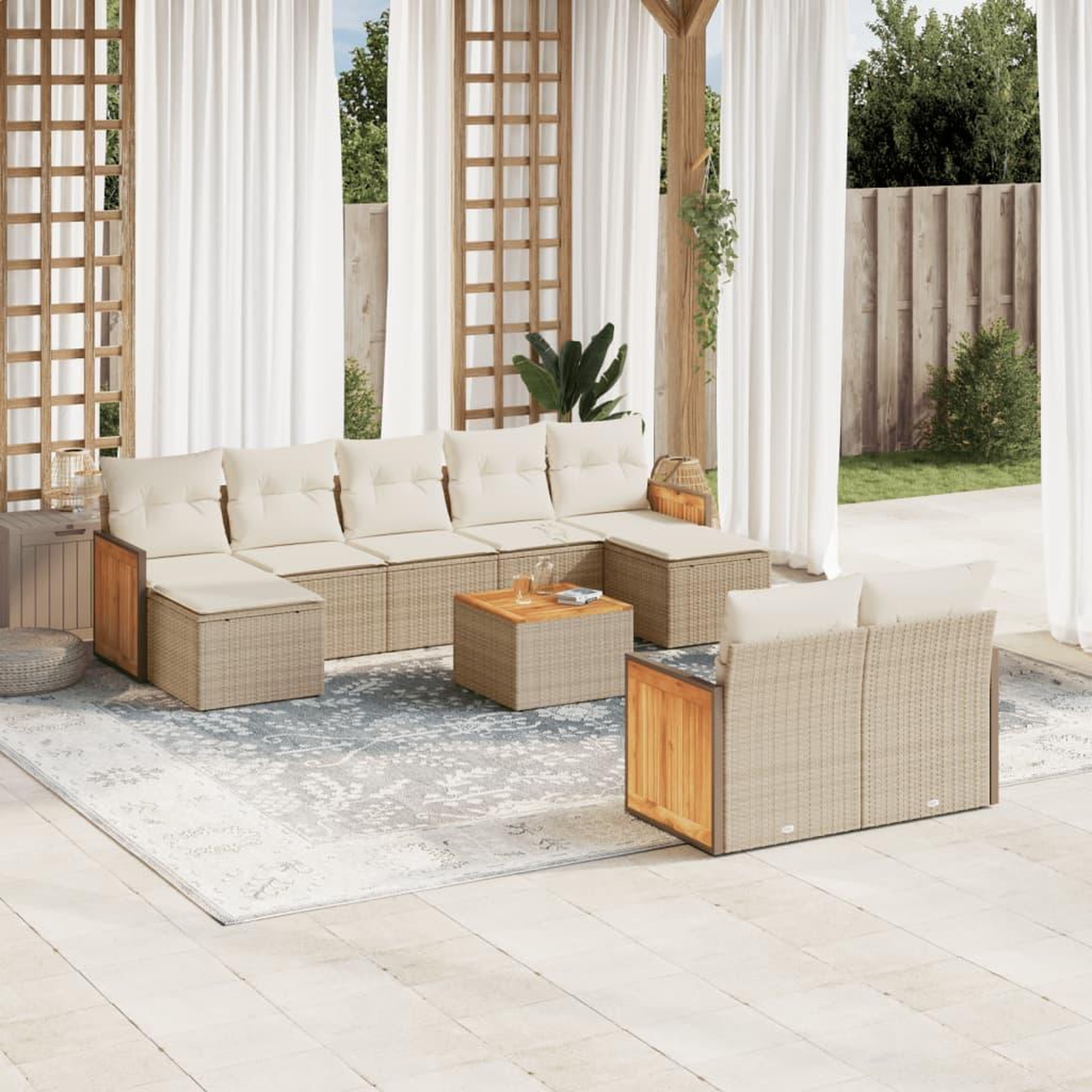 VIDAXL Salon de jardin avec coussins 10 pcs beige resine tressee