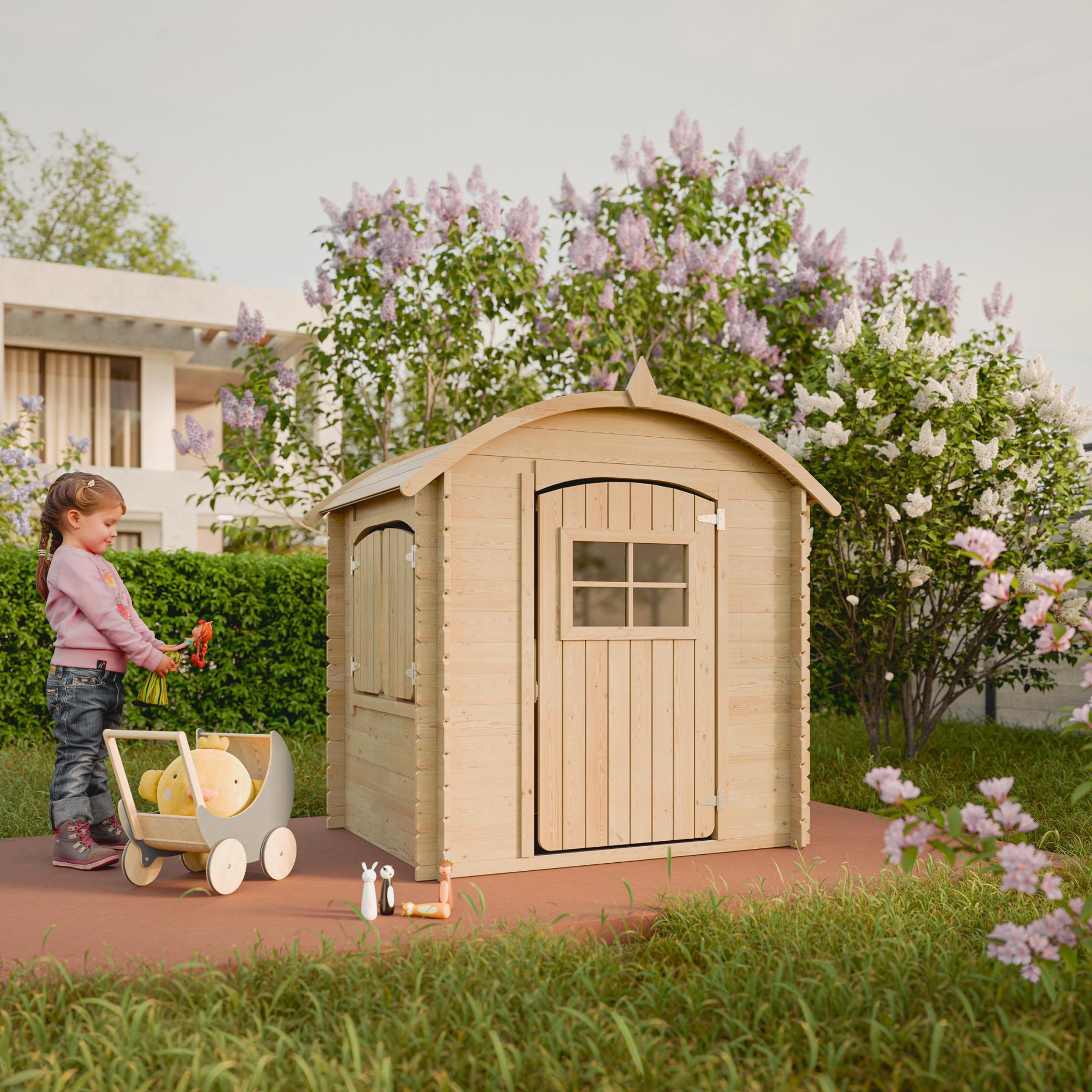 Voir la diapositive 3 : TIMBELA Maison en bois pour enfants sans plancher maison de jeux pour l'extérieur 112x146x145cm m505-1