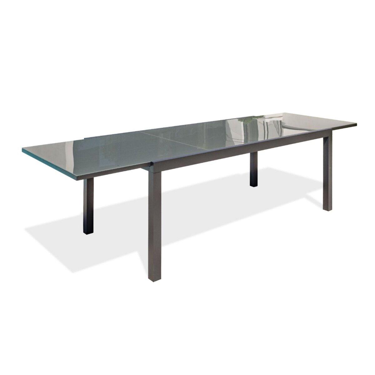 Table de jardin rectangulaire - 10/12 places - Aluminium et plateau en verre - Anthracite - TOLEDE
