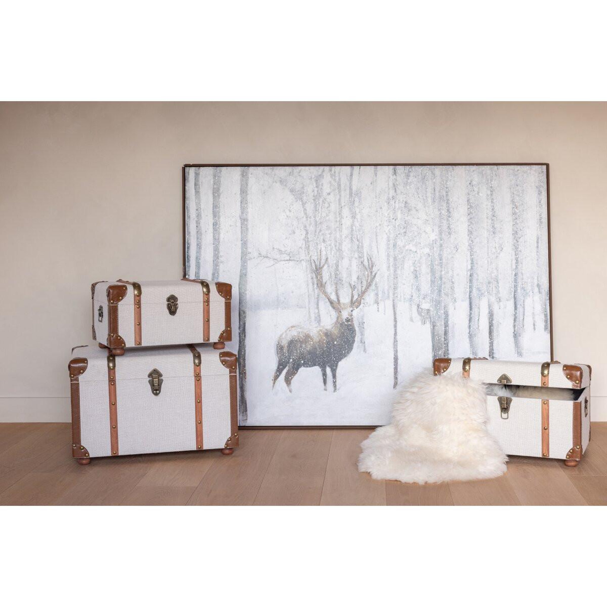 Voir la diapositive 4 : J-LINE Tableau Déco Cerf  Jade  100x140cm Blanc