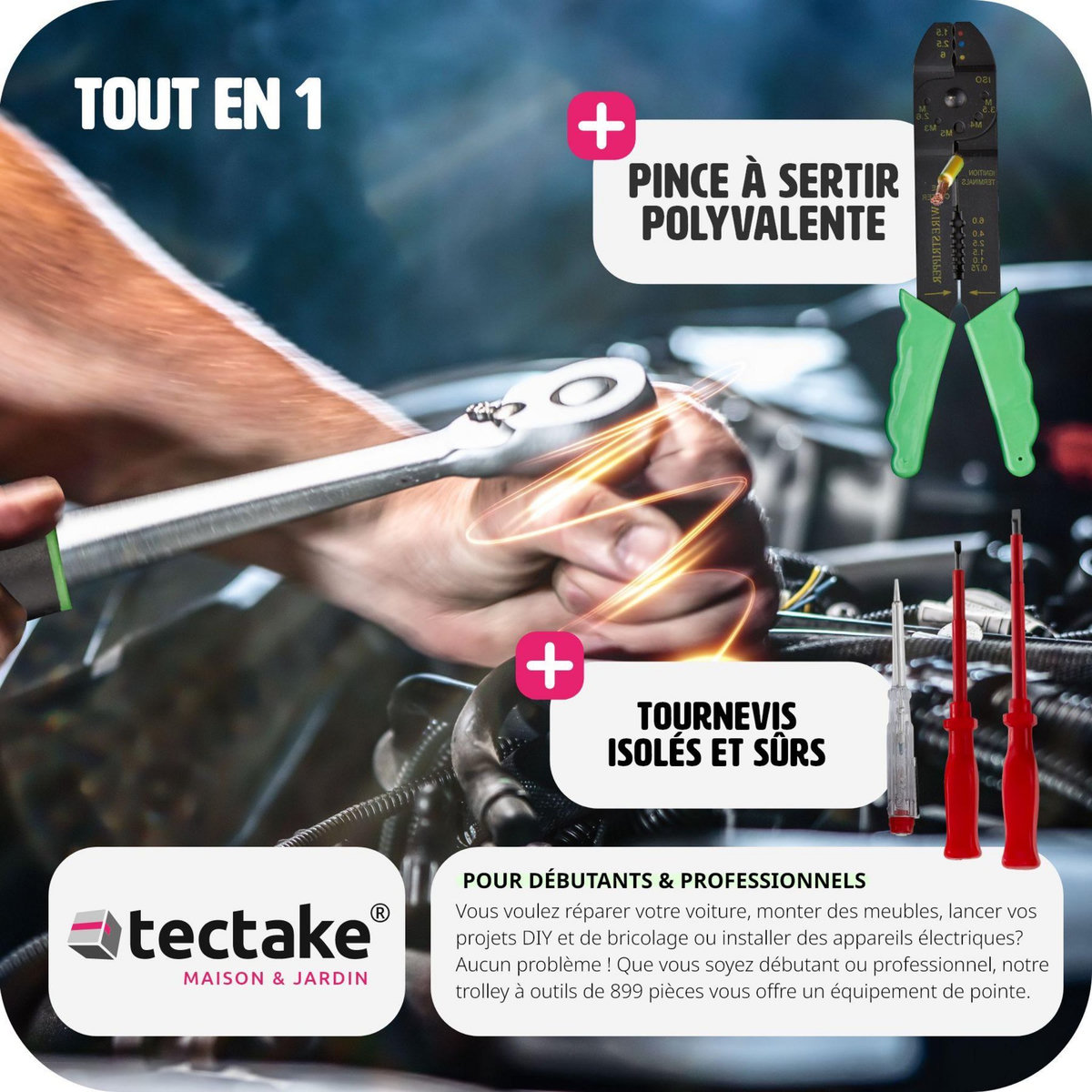 tectake Caisse à outils 899 pièces noir