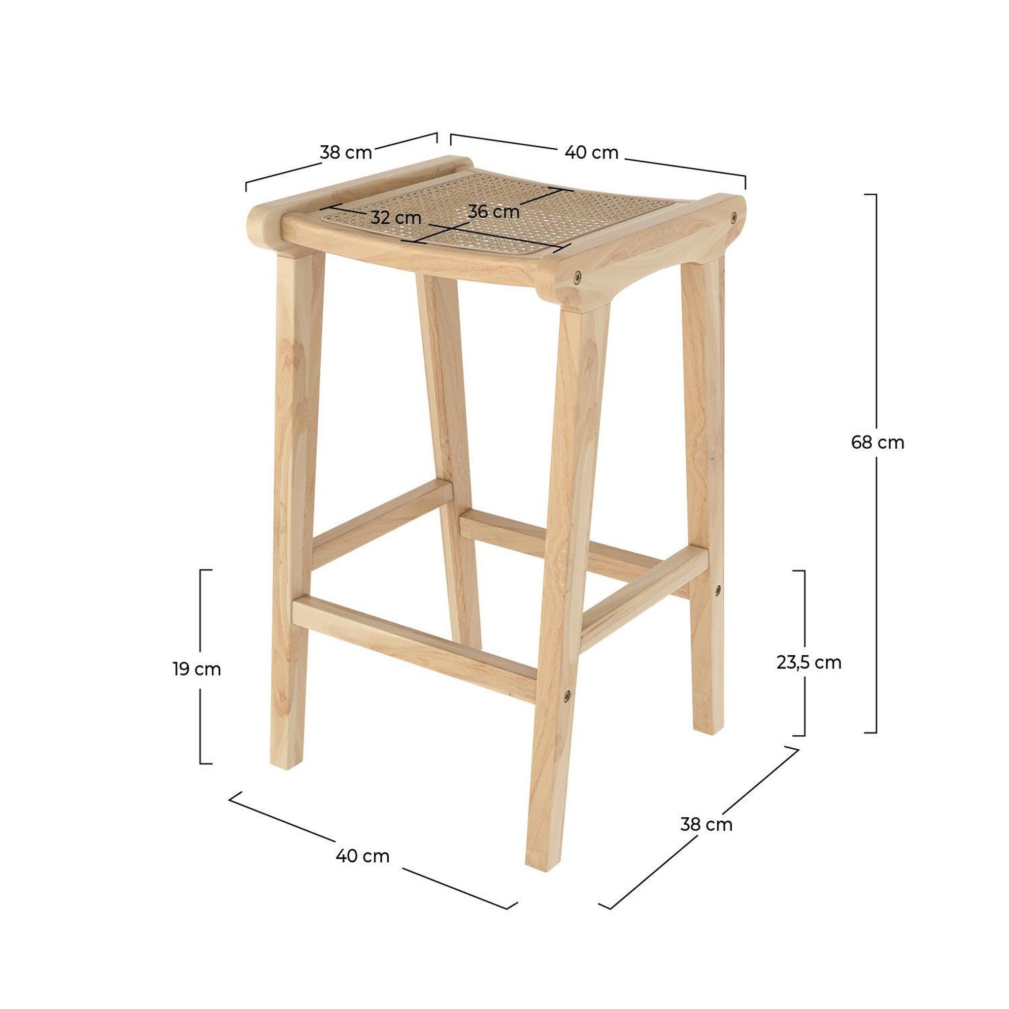 Voir la diapositive 4 : MAISON PAVANE Tabouret pour îlot central 65 cm en teck et cannage-omaha