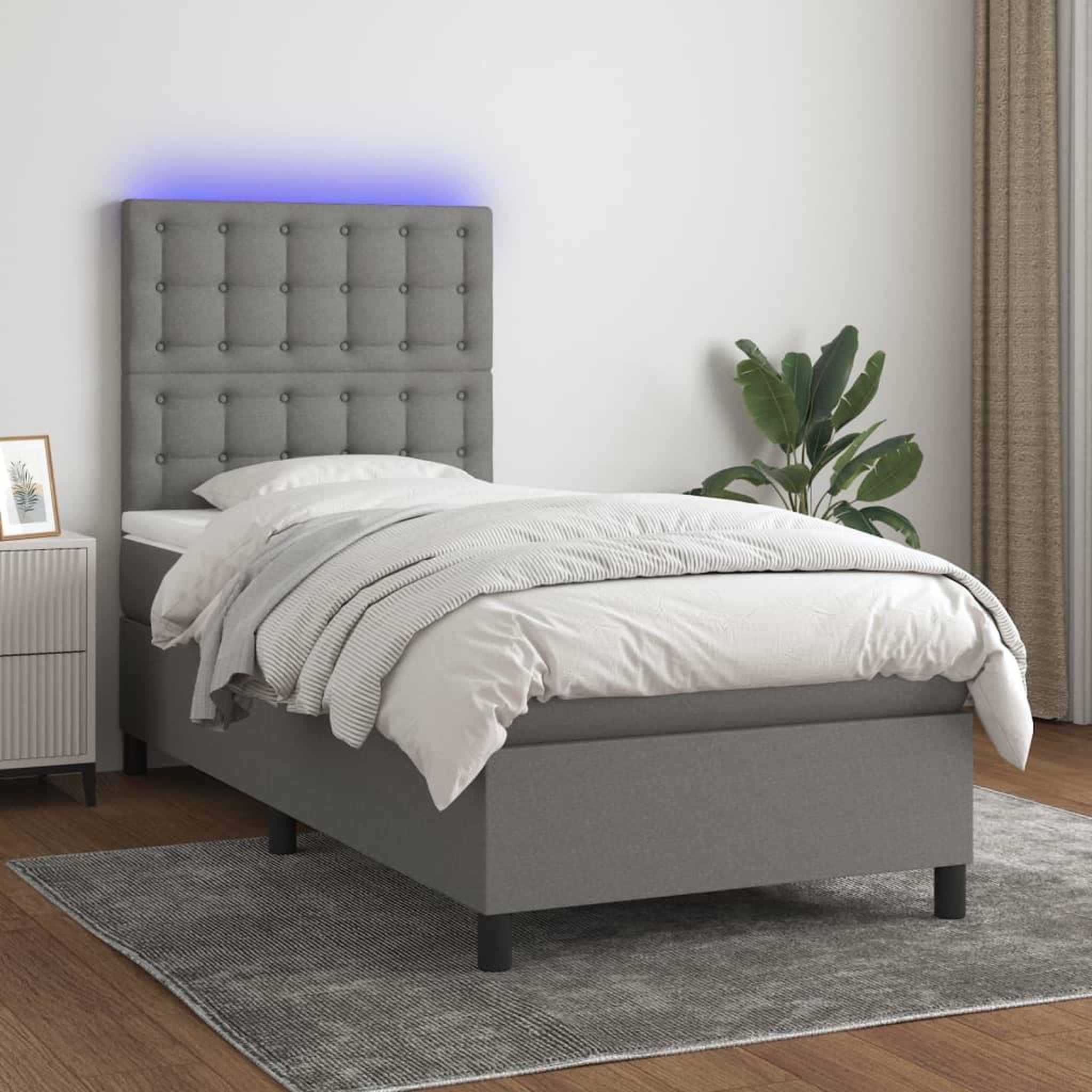Voir la diapositive 1 : VIDAXL Sommier a lattes de lit avec matelas et LED Gris fonce 80x200cm