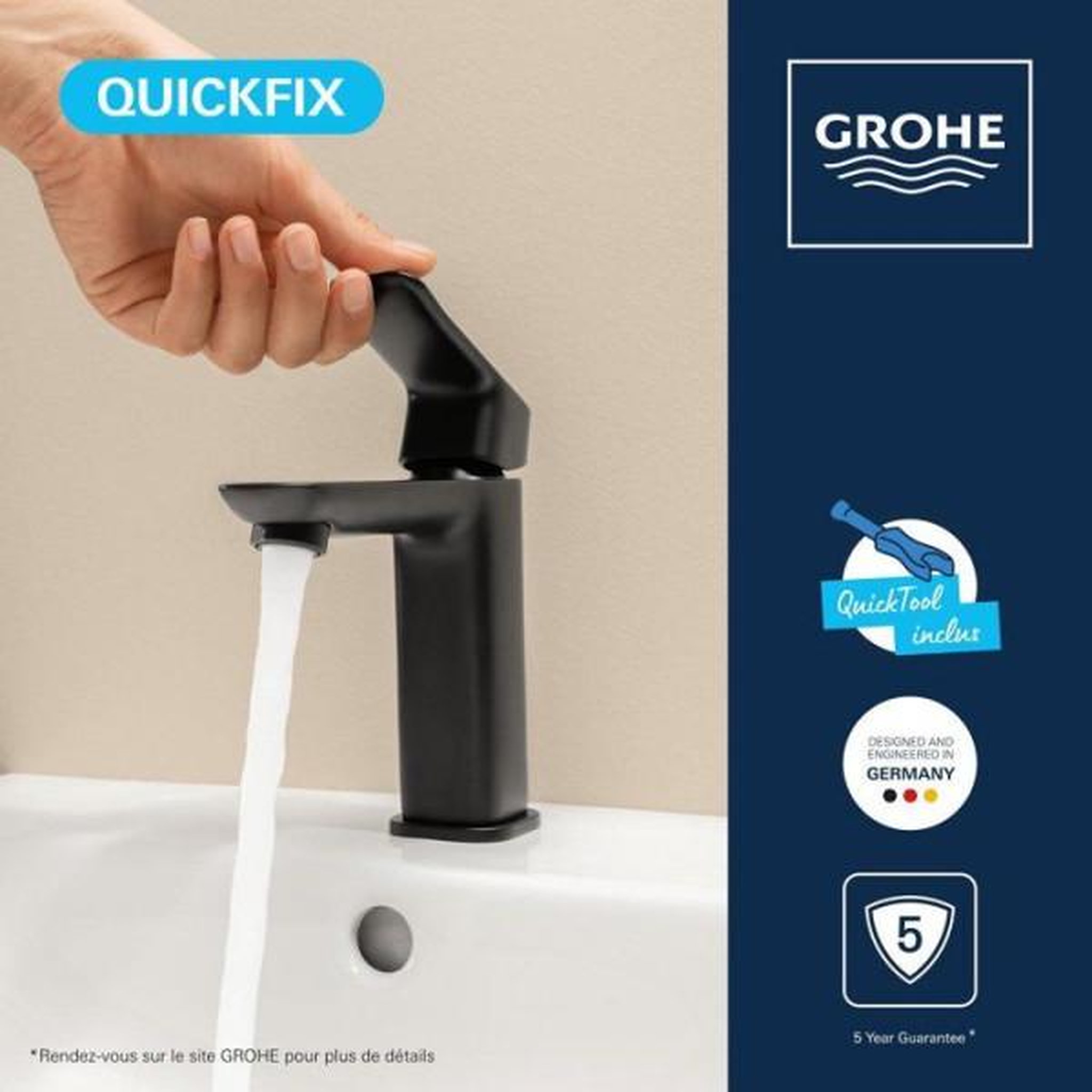 Voir la diapositive 5 : Grohe Mitigeur de lavabo - grohe dice - taille m - vidage clic-clac - noir mat