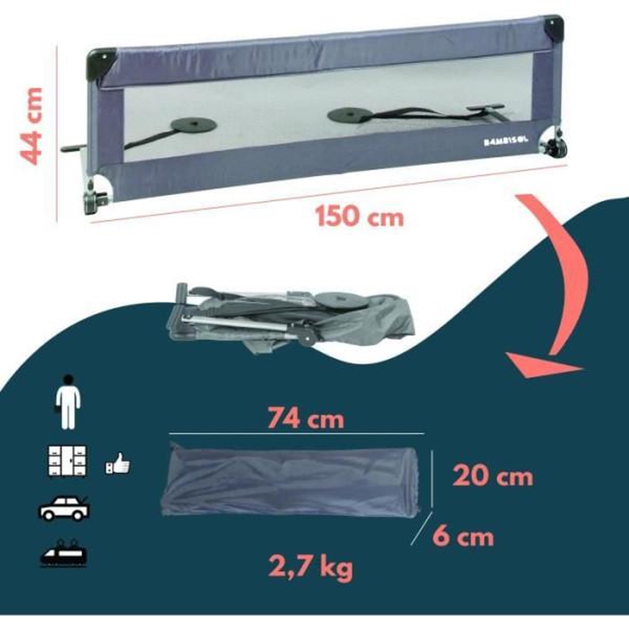 Voir la diapositive 5 : LOOPING Barriere de lit - LOOPING - BL5003G - Rabattable - Gris