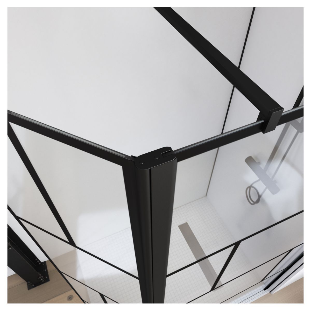 Aurlane Paroi de douche type indusriel noir avec volet piovant 90x195 cm - BRICKS 90+40