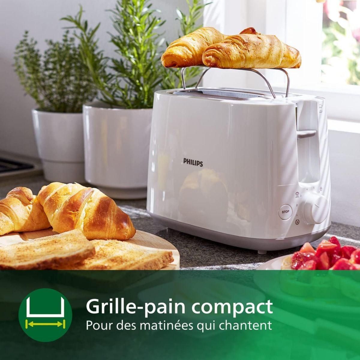 Philips Grille-pain HD2581/00 Toaster blanc Daily, 2 fentes, 830W