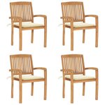 VIDAXL Chaises de jardin empilables avec coussins lot de 4 Teck solide