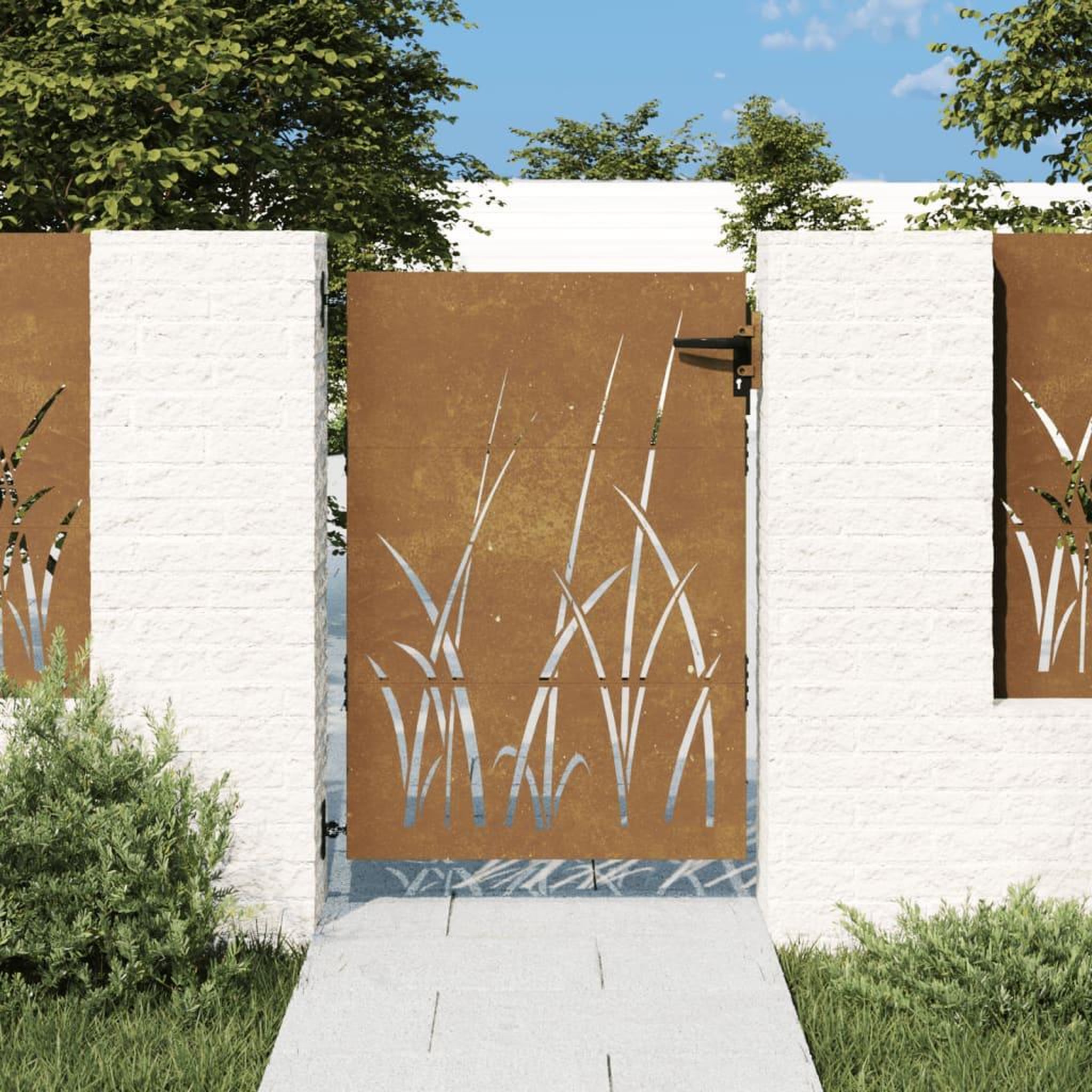 VIDAXL Portail de jardin 85x125 cm acier corten conception d'herbe