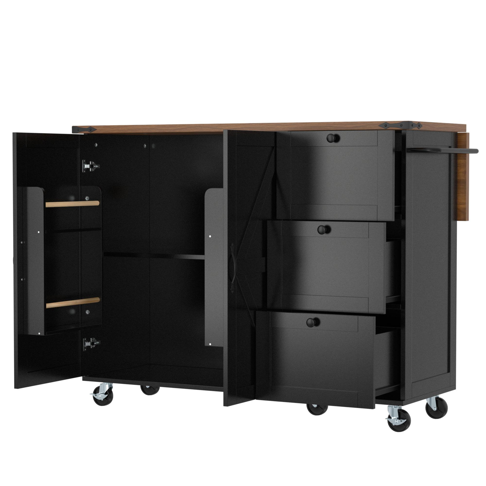 MERAX Desserte 2 portes 3 tiroirs coloris noir mdf