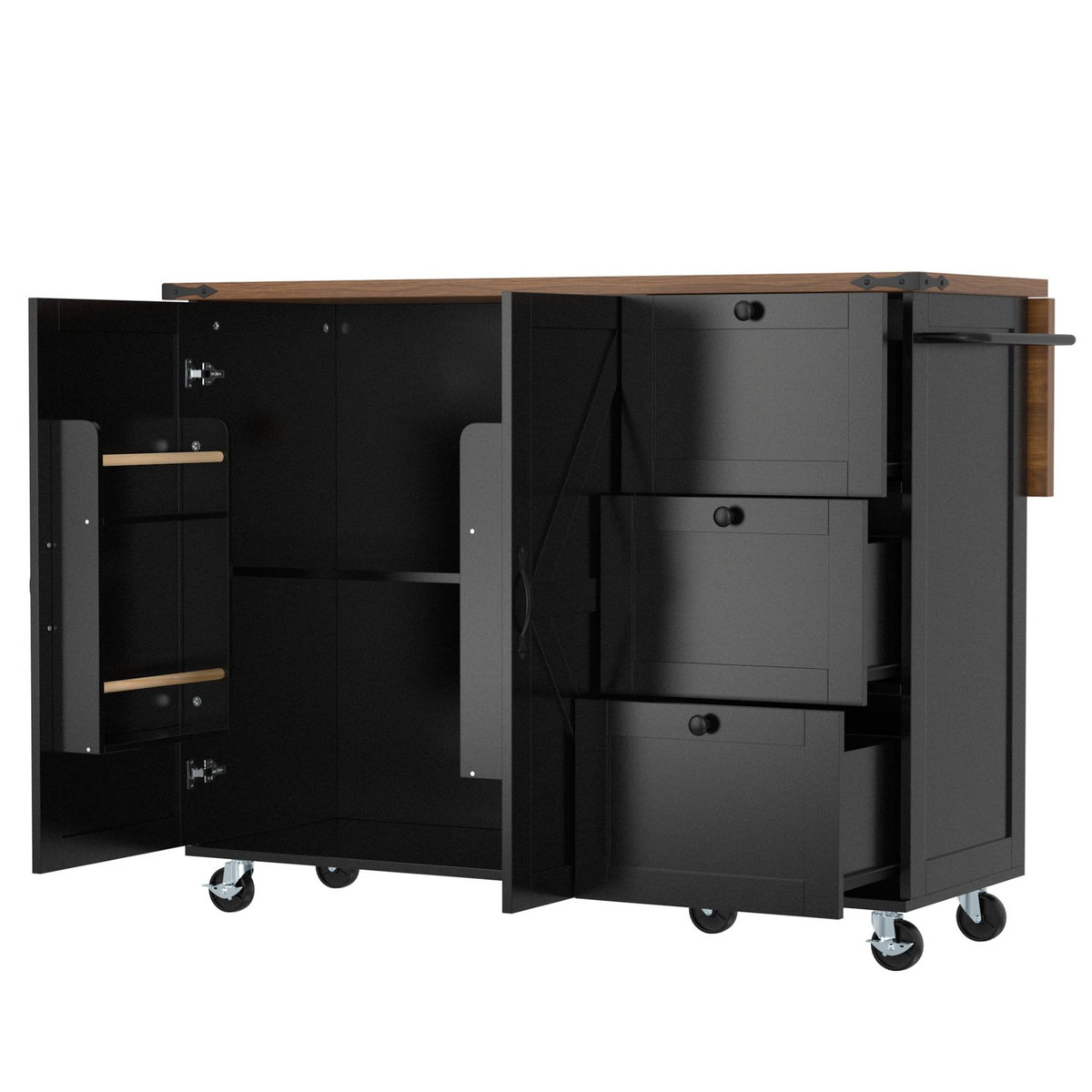 MERAX Desserte 2 portes 3 tiroirs coloris noir mdf