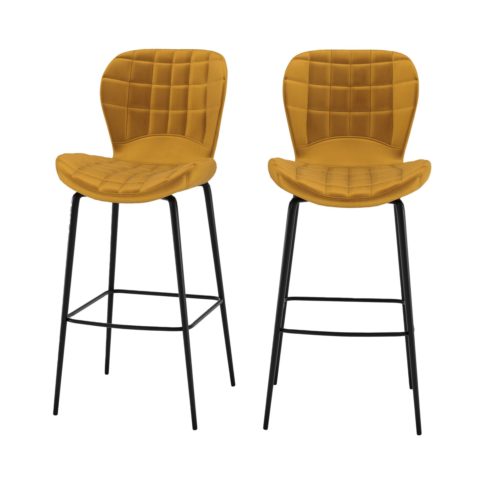 MAISON PAVANE Lot de 2 chaises de bar en velours jaune curry 75 cm-mazzia