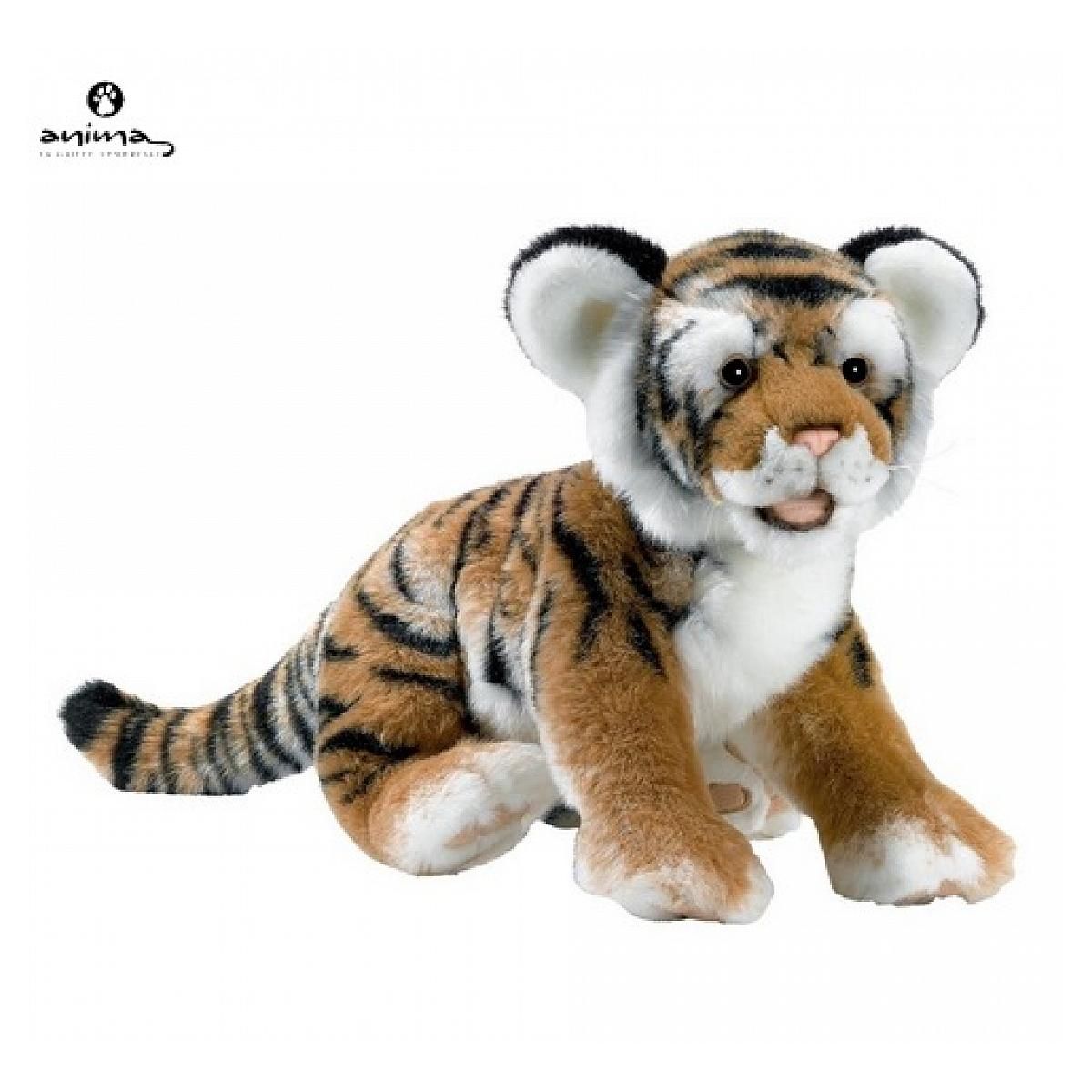 Anima Tigre Brun Couché 35 cm - Peluche Douce et Réaliste pour Enfants