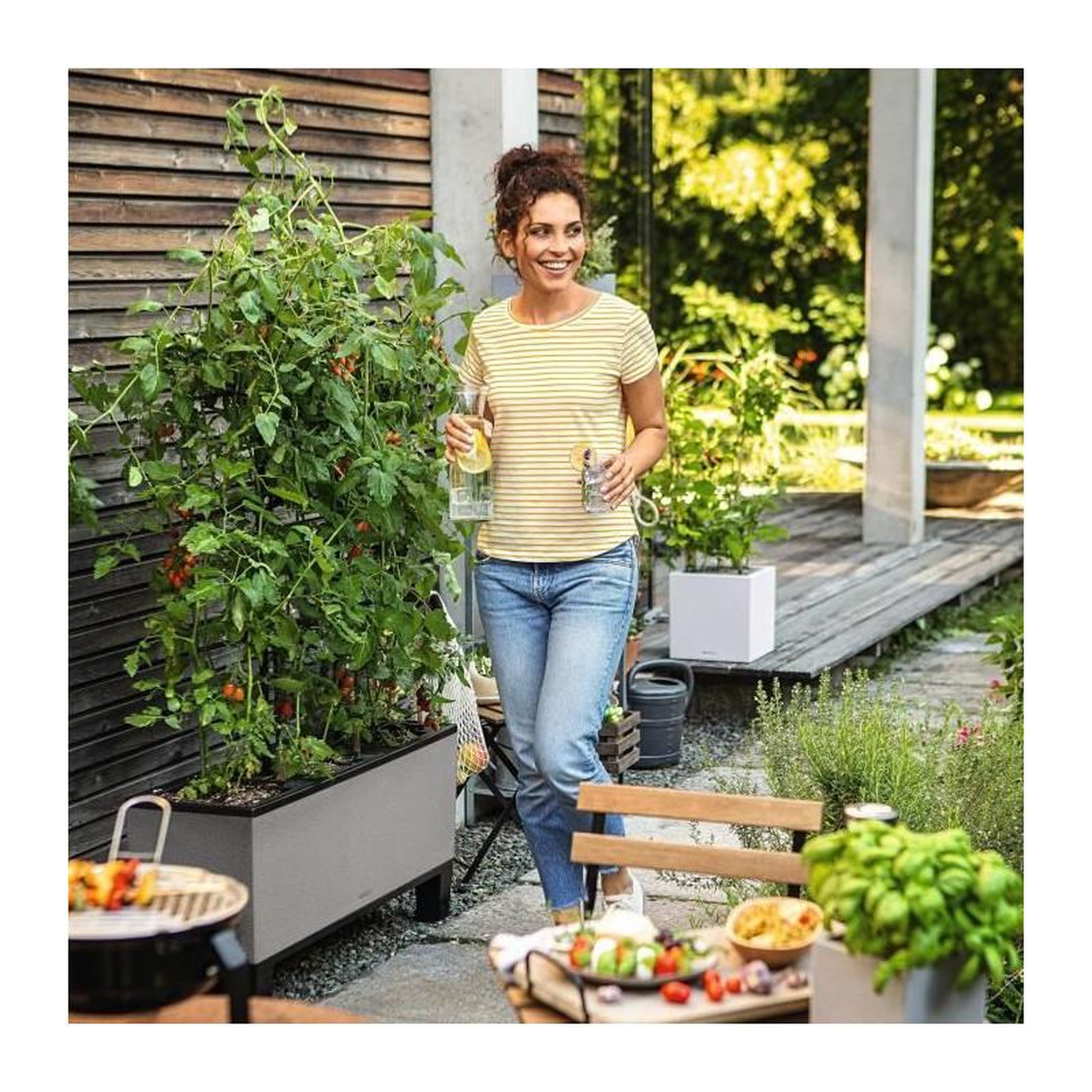 Voir la diapositive 5 : LECHUZA Jardiniere LECHUZA Trio Stone 30 - kit complet, gris pierre - Avec réserve d'eau - Plastique - Rectangulaire