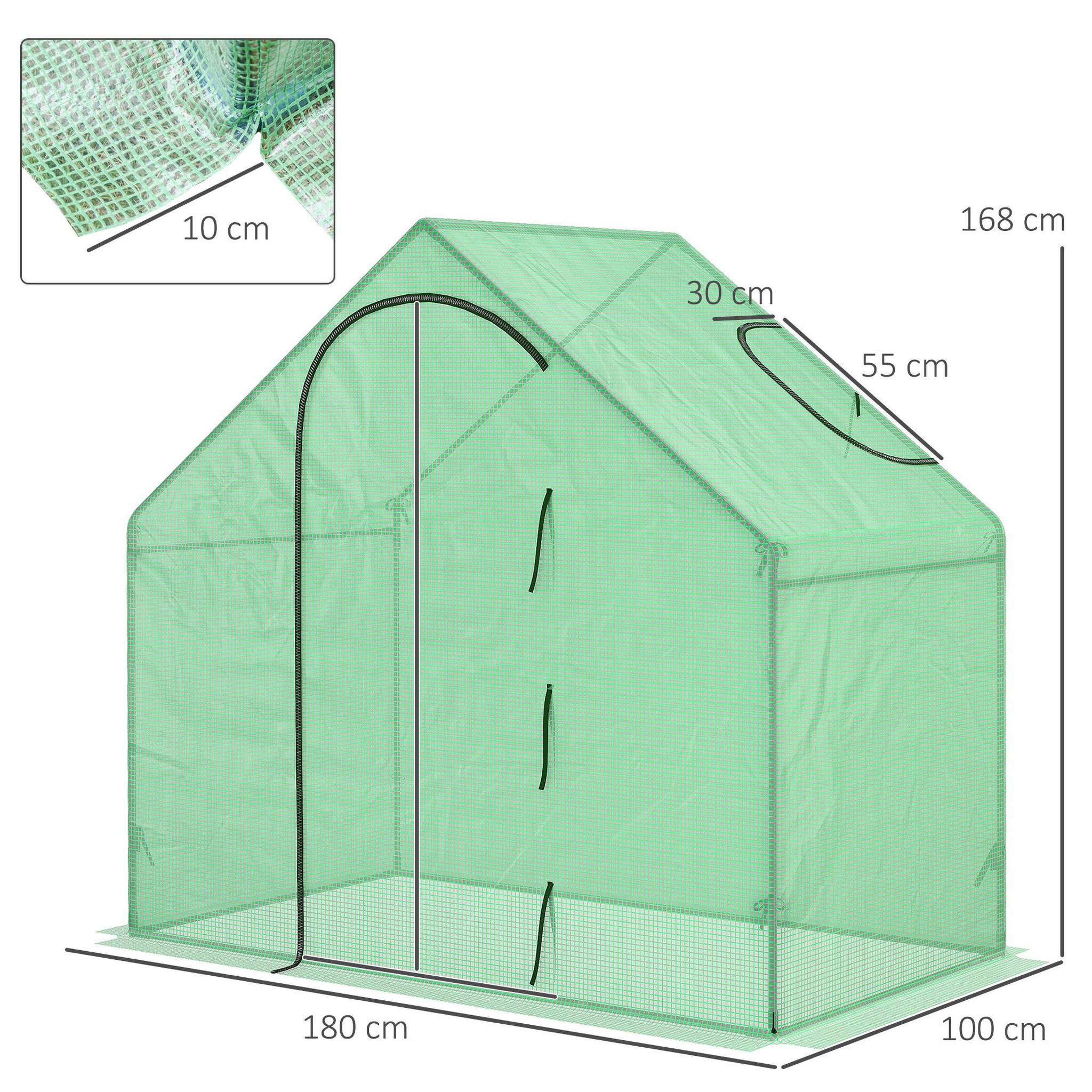 Voir la diapositive 3 : OUTSUNNY Serre de jardin balcon terrasse serre pour tomates 1,8l x 1l x 1,68h m acier pe imperméable transparent vert