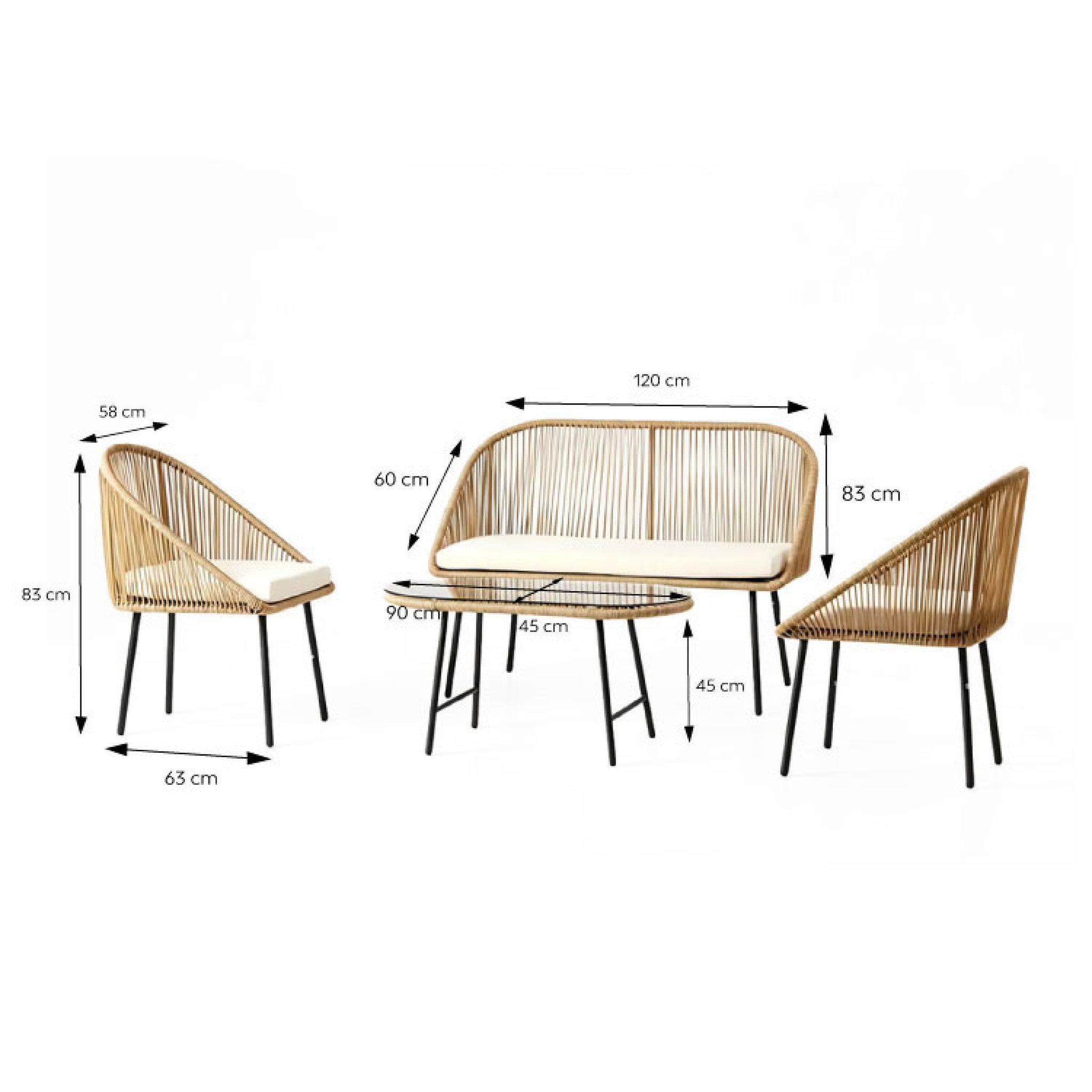 Voir la diapositive 3 : CONCEPT USINE Salon de jardin 4 places avec table basse effet rotin naturel ravello