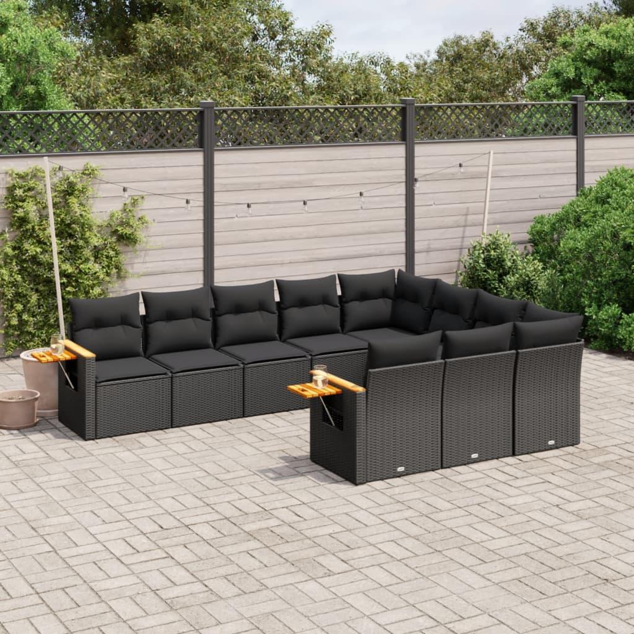 VIDAXL Salon de jardin 10 pcs avec coussins noir resine tressee