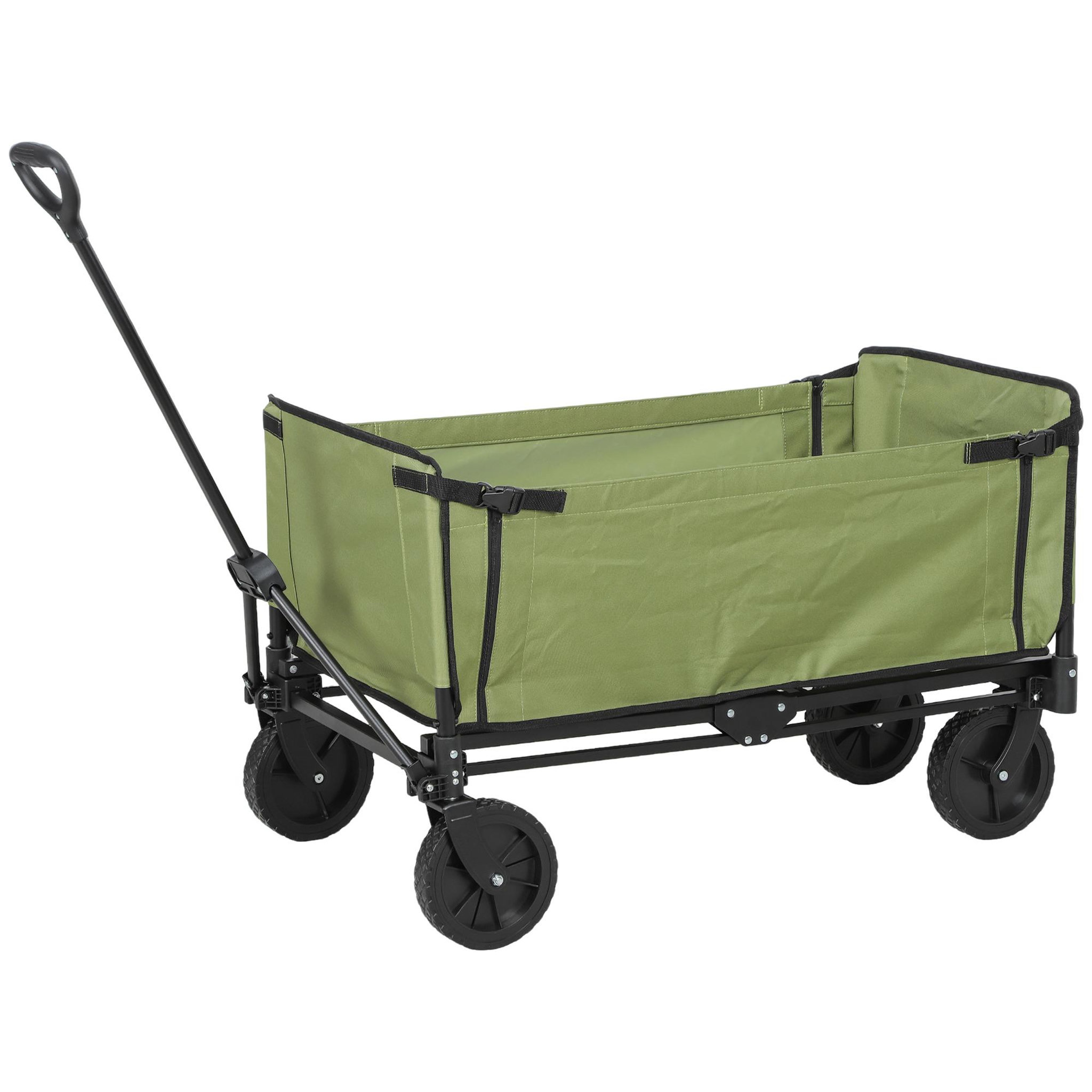 Voir la diapositive 1 : OUTSUNNY Chariot de jardin pliable 130l - housse zippée amovible, poignée télescopique mobile - acier noir tissu kaki