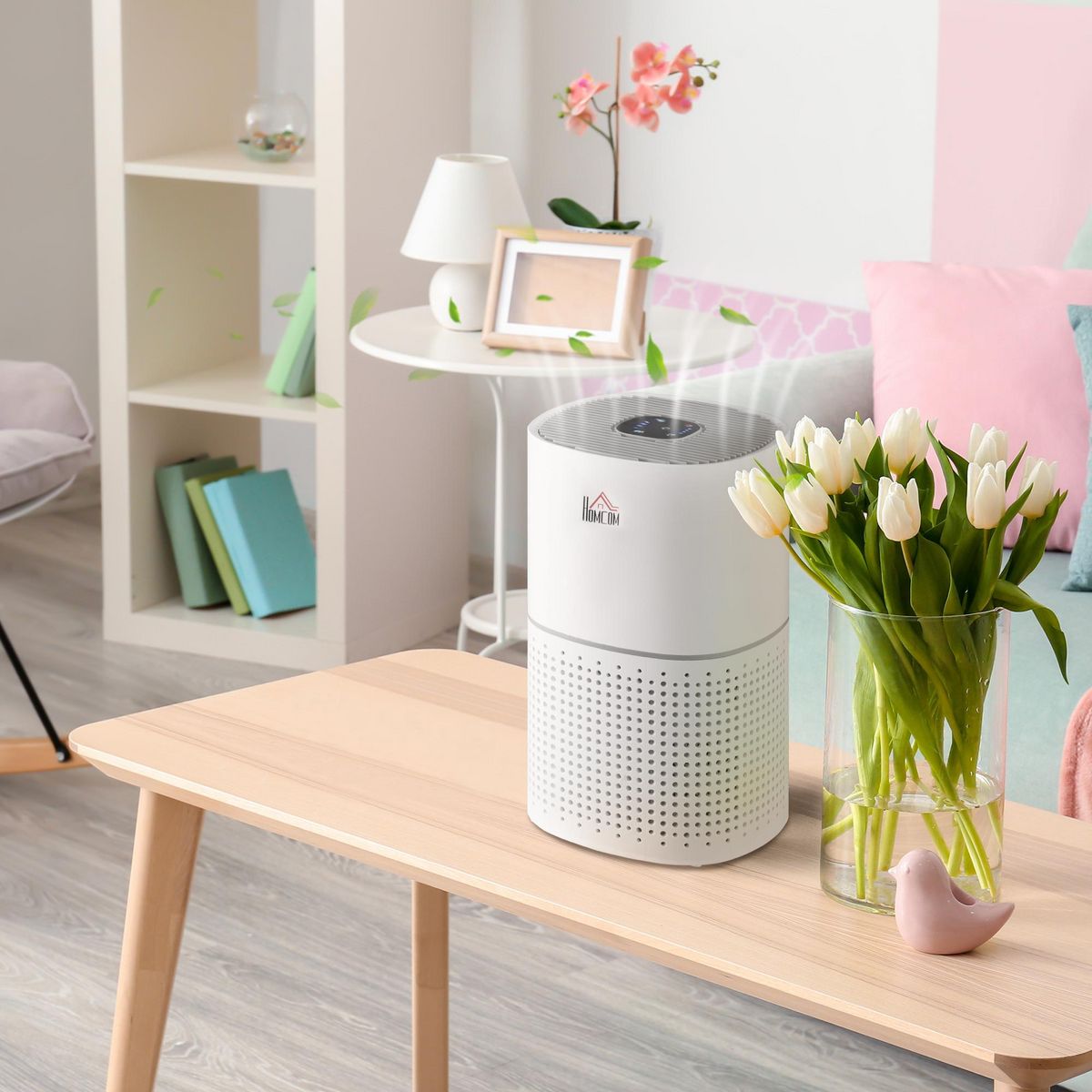 HOMCOM Purificateur d'air 50 W 4 vitesses mode silencieux - filtre HEPA, charbon actif -  jusqu'à 24 m² - débit d'air pur 225 m³/h - timer - ABS blanc gris
