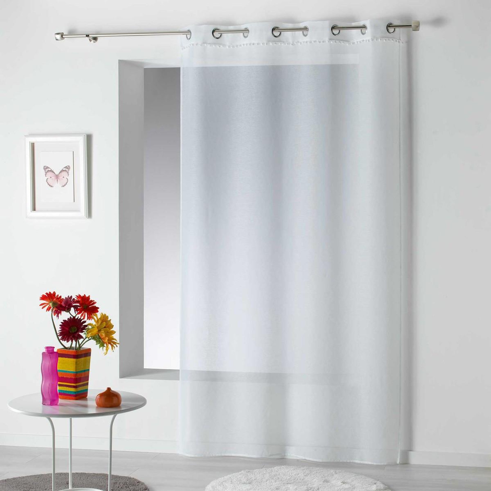 Douceur d'Intérieur Rideau voilage à pompons  poupette  140x240cm blanc