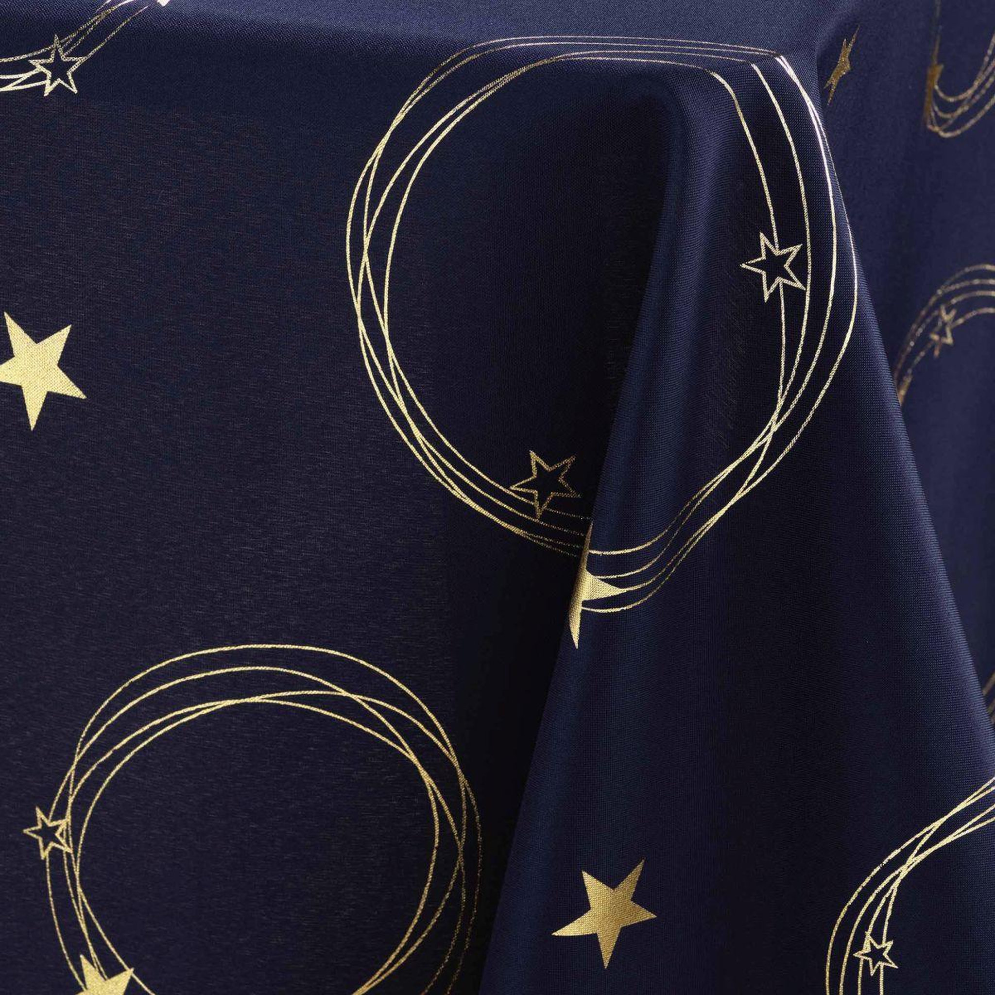 Voir la diapositive 3 : Douceur d'Intérieur Nappe antitache imprimé  star  150x300cm bleu marine & or