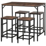 HOMCOM Ensemble table de bar 4 tabourets design industriel métal noir aspect bois