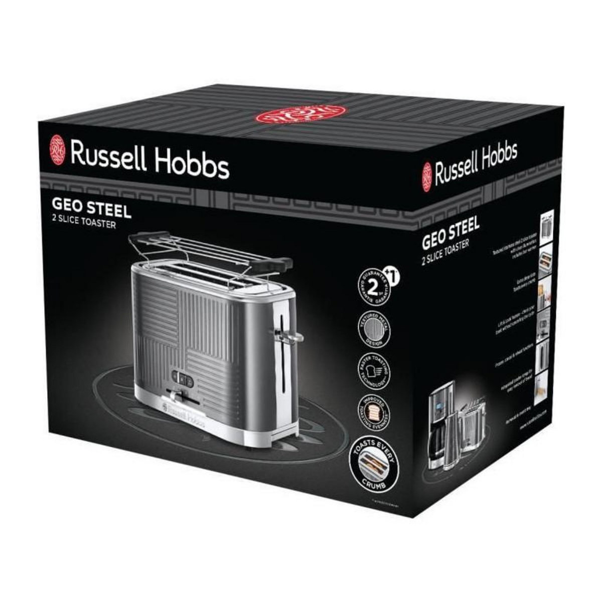 Russell Hobbs Russell Hobbs 25250-56 Toaster Grille-Pain Geo Steel, 4 Fonctions, Temperature Ajustable, Rechauffe Viennoiseries, Pince