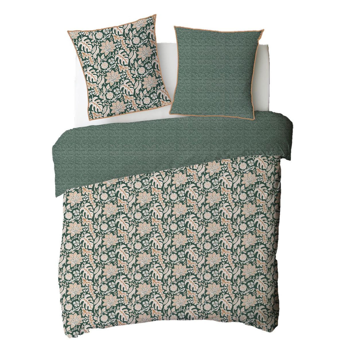 FUTURE HOME Parure de lit 2 personnes floral et pois en coton