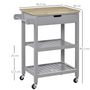 Voir la diapositive 3 : HOMCOM Desserte de cuisine à roulettes - chariot de service - tiroir, 2 étagères - plateau bois hévéa MDF gris
