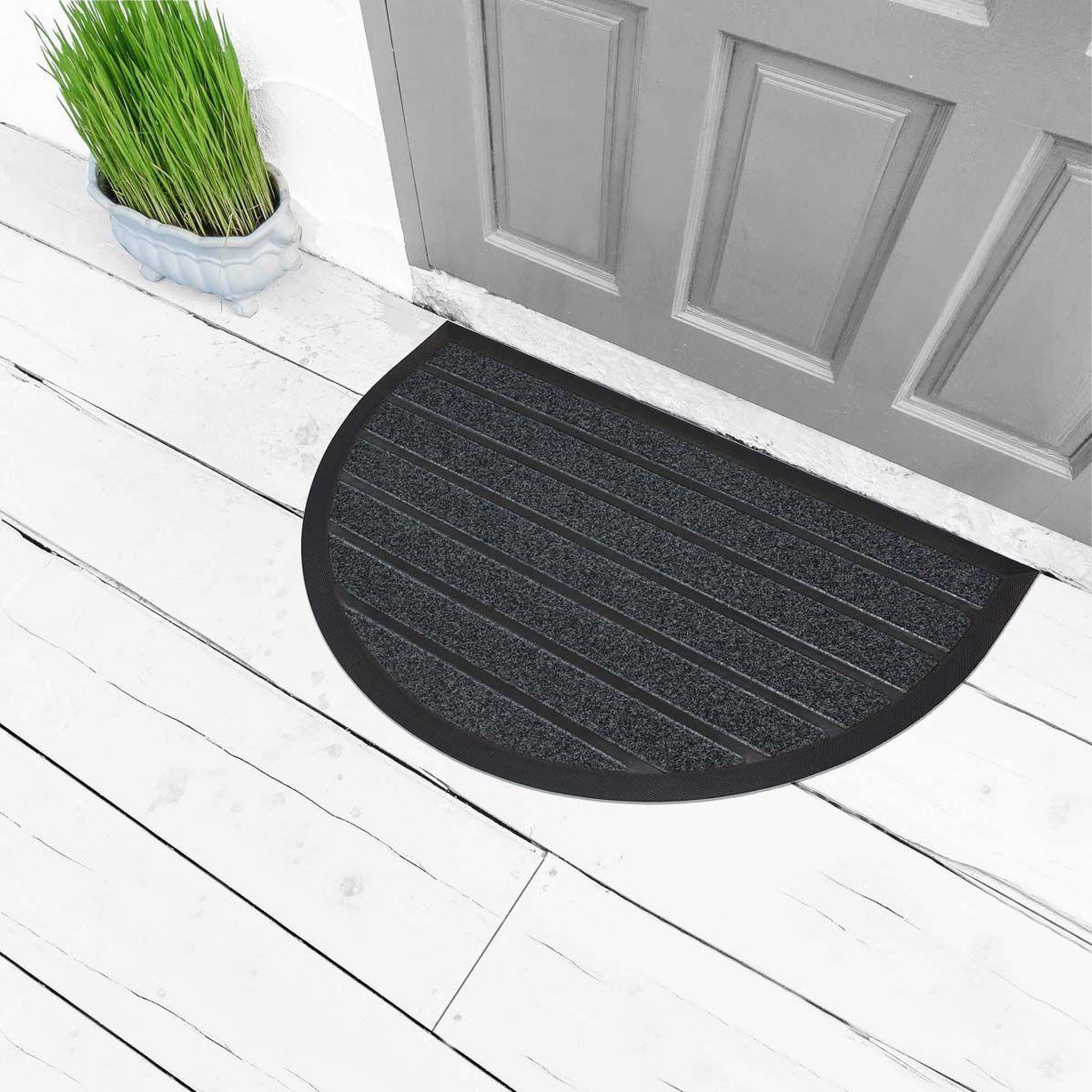 Voir la diapositive 2 : Douceur d'Intérieur Tapis d'Entrée Demi-Lune  Marco  45x75cm Gris