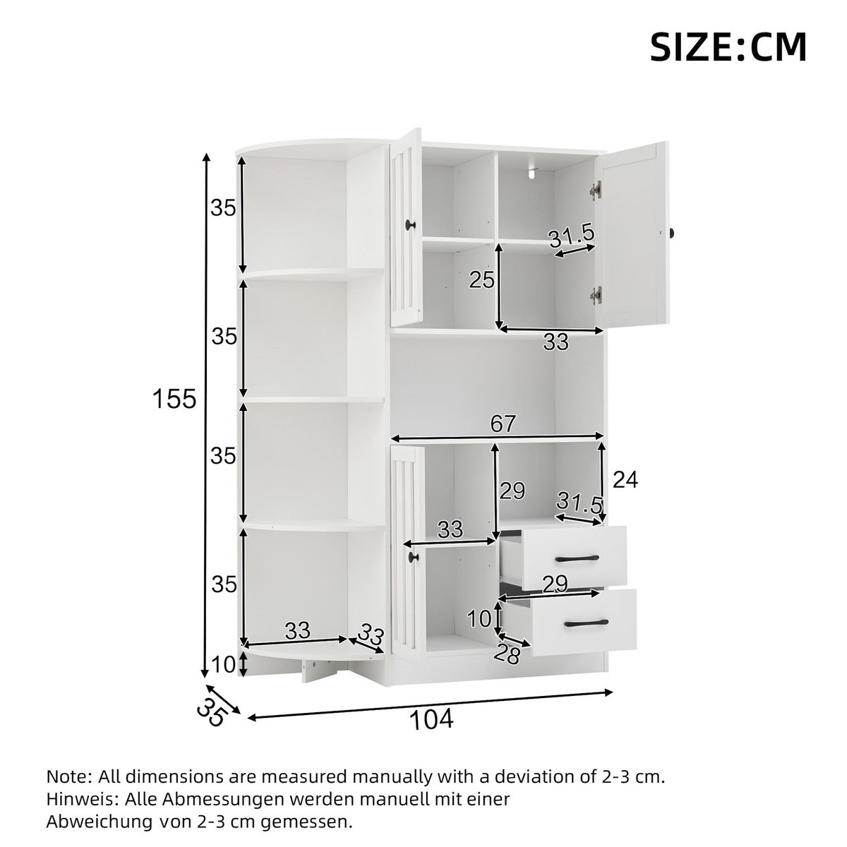 MERAX Buffet 3 porte(s) 2 tiroir(s) - 104 cm blanc panneau de particules