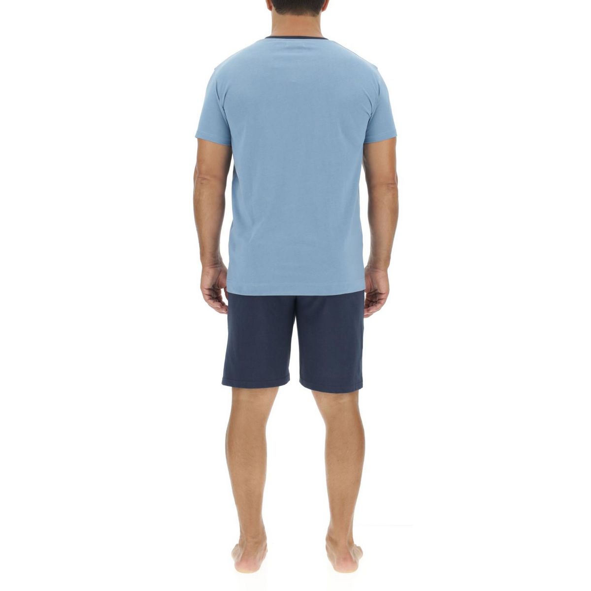 PIERRE CARDIN Ensemble Pyjama court homme en coton uni col boutonné & Logo poitrine