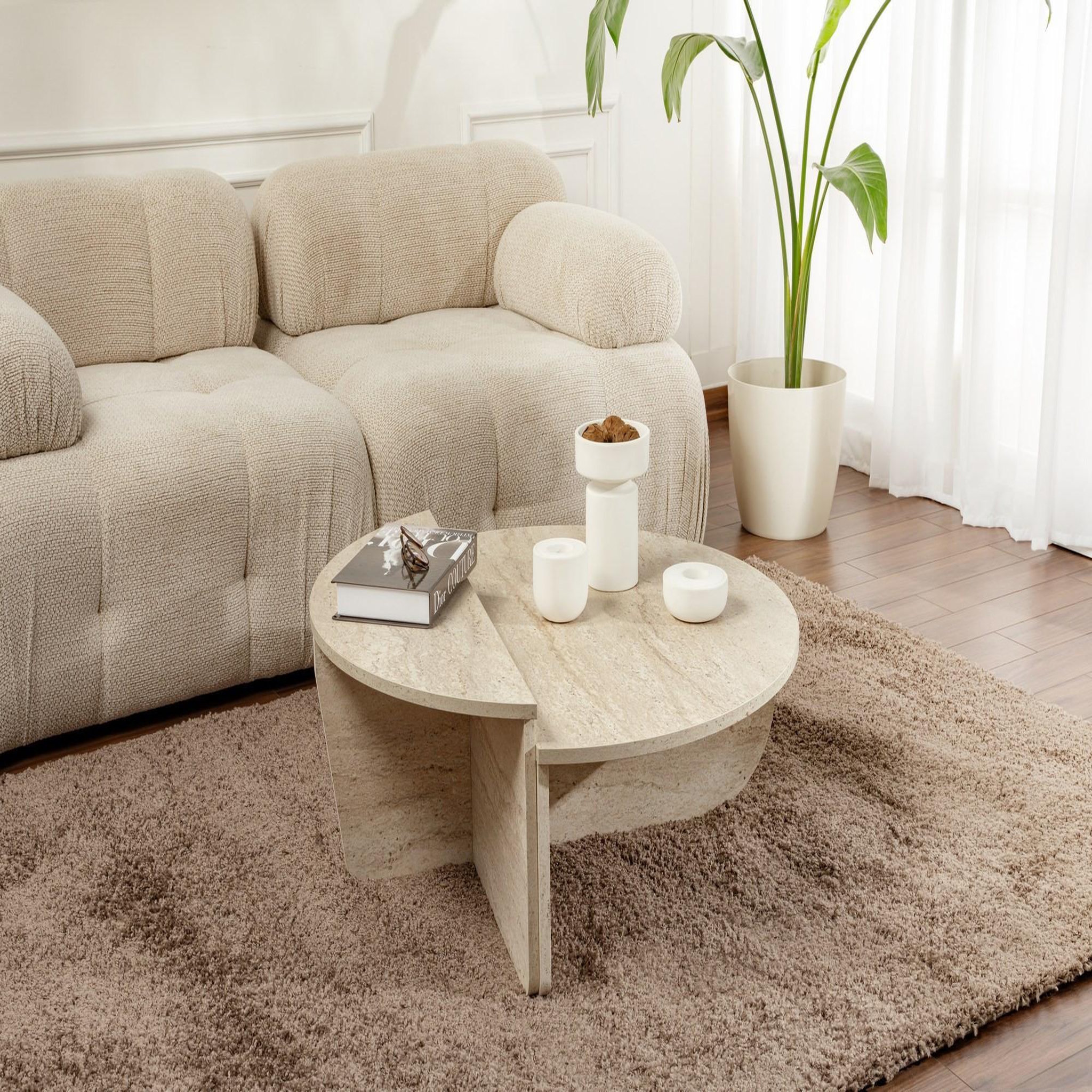 Voir la diapositive 4 : Habitat et Jardin Table basse en bois  orion  - 90 x 60 x 30 cm - travertin