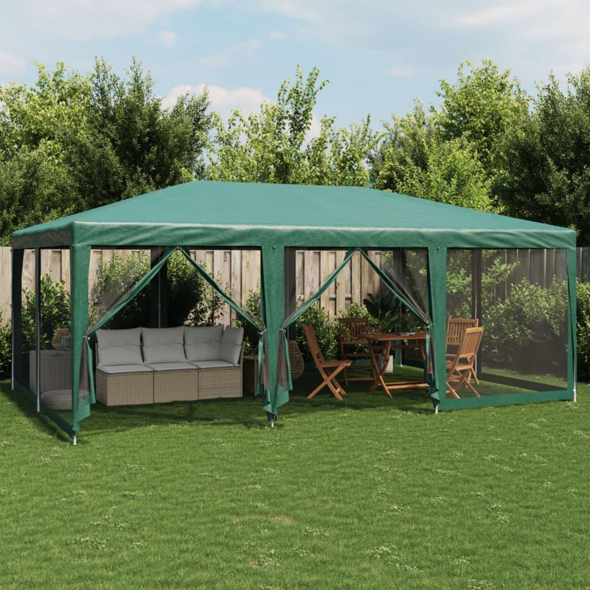 VIDAXL Tente de fete avec 10 parois laterales en maille vert 6x4m PEHD