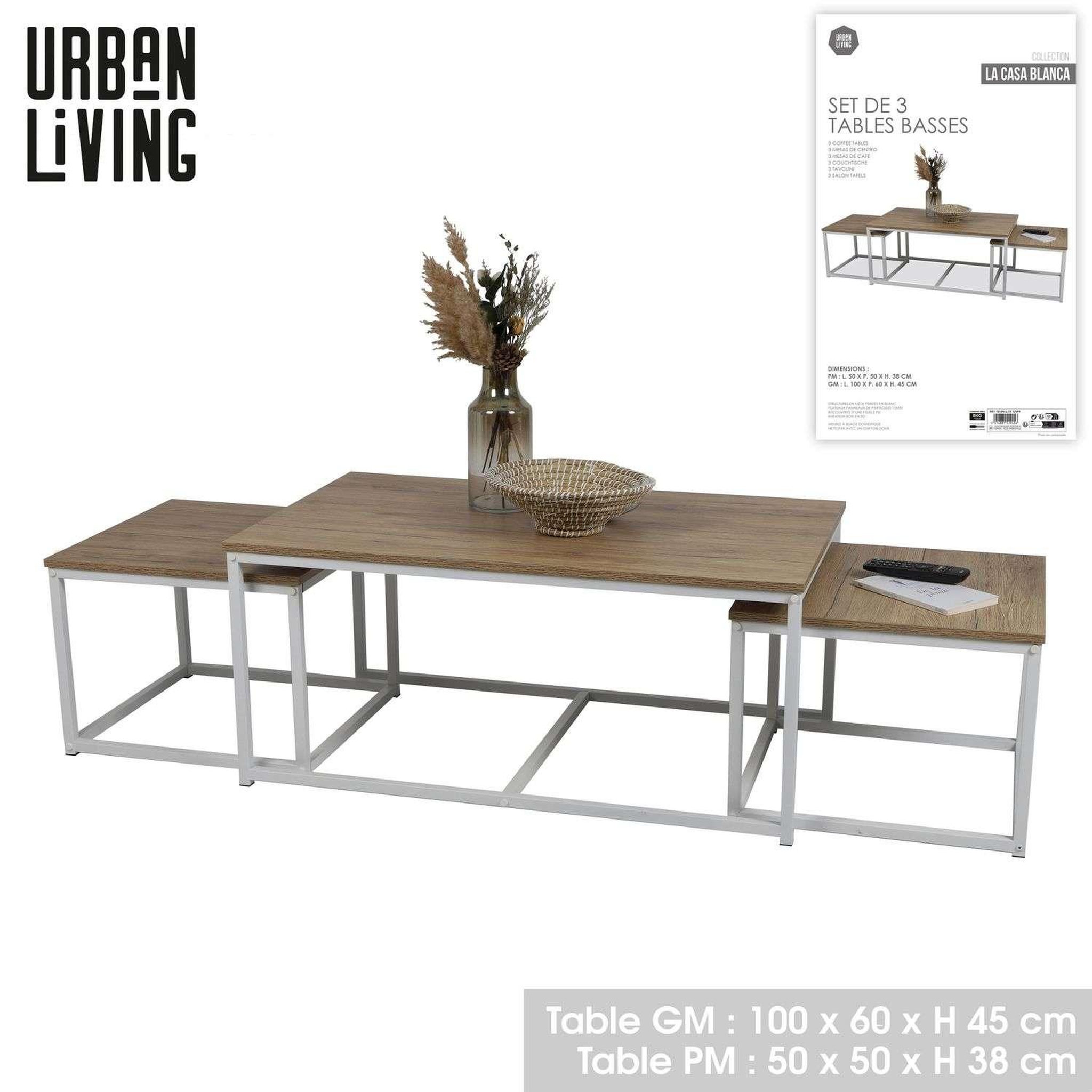 Voir la diapositive 2 : DIVERS Trio de tables basses la casa blanca en bois et métal - marron et blanc