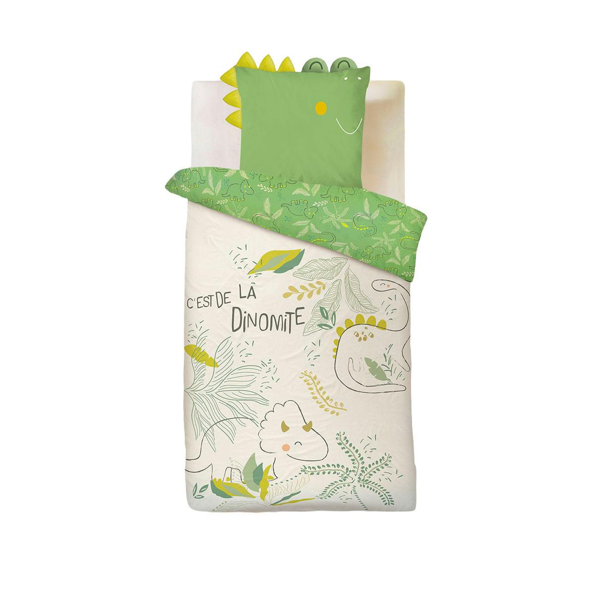 Petit Béguin Housse de couette enfant + taie d'oreiller Marius. Coloris disponibles : Vert