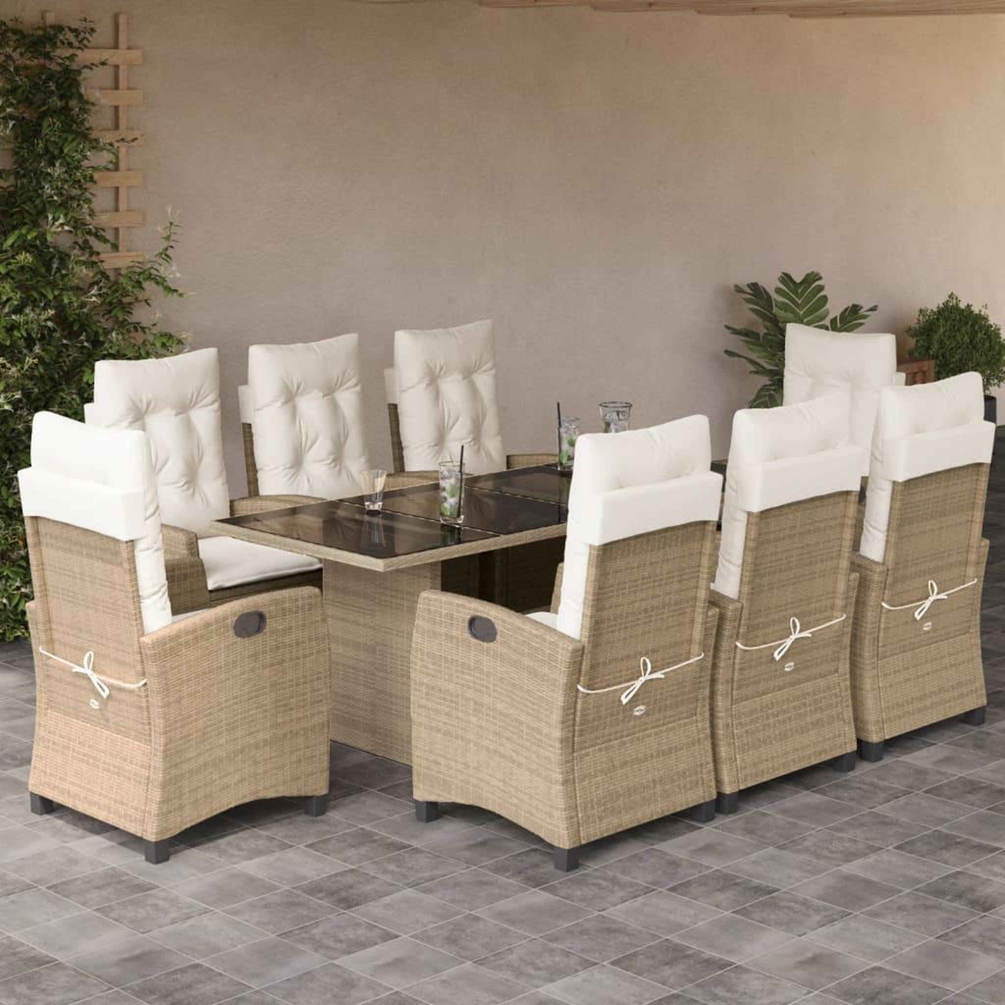 VIDAXL Ensemble a manger de jardin et coussins 9 pcs beige Poly rotin