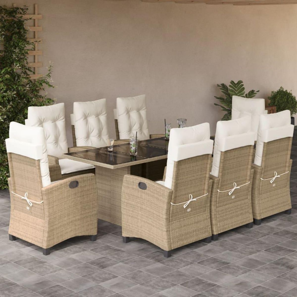 VIDAXL Ensemble a manger de jardin et coussins 9 pcs beige Poly rotin