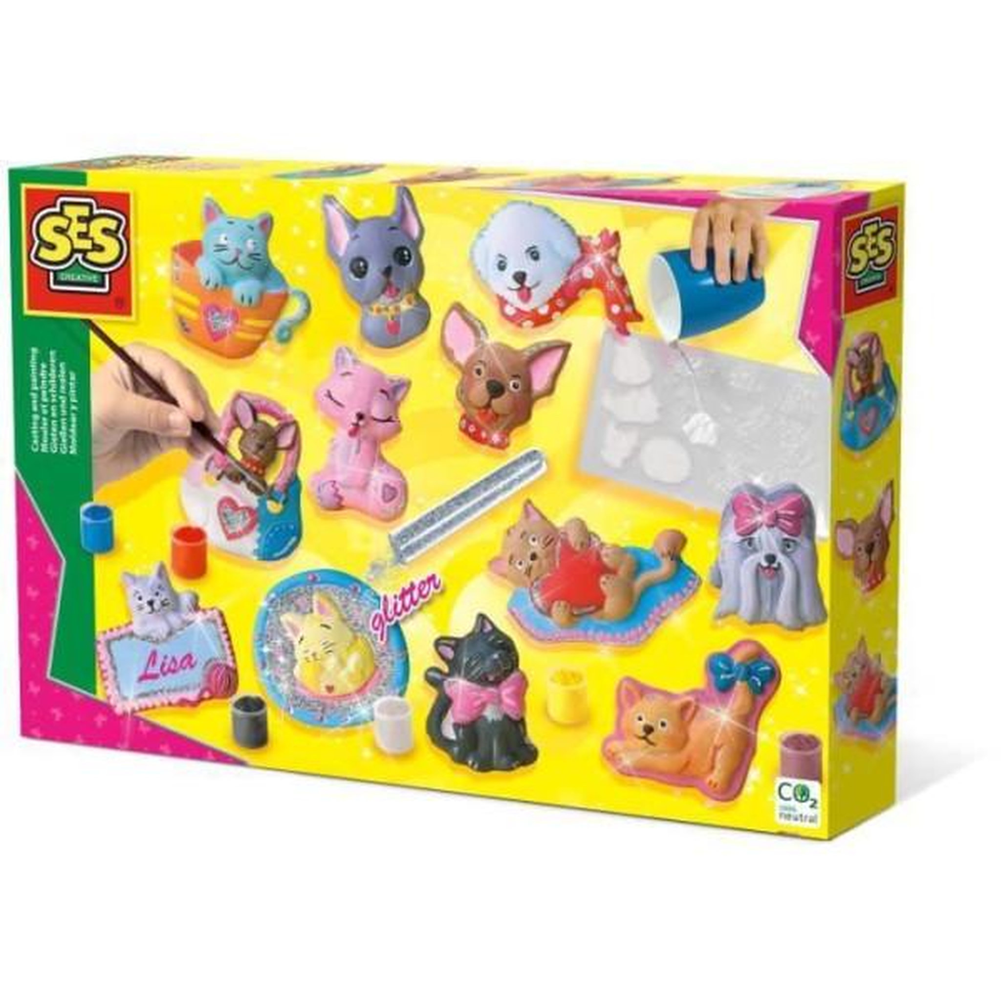 Voir la diapositive 2 : SES Creative SES CREATIVE - Moulage en plâtre chiens et chats - Jaune, vert et rose - Enfant - Plus de 5 ans