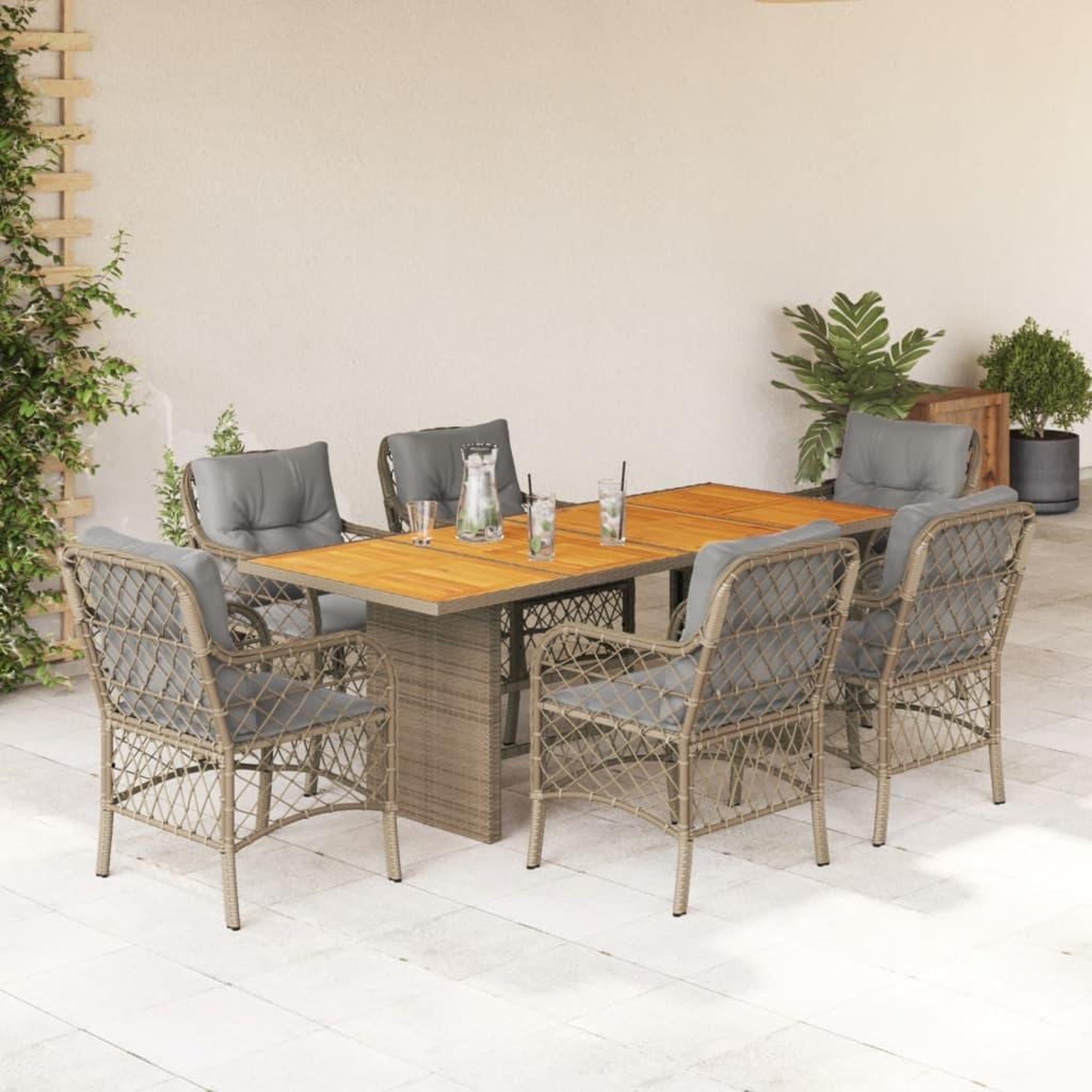 VIDAXL Ensemble a manger de jardin coussins 7 pcs melange beige rotin