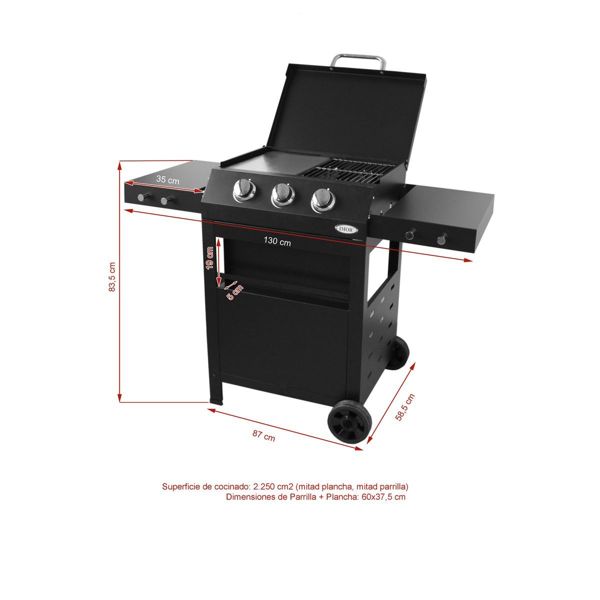 Imor Barbecue à gaz en acier avec plancha BELICE