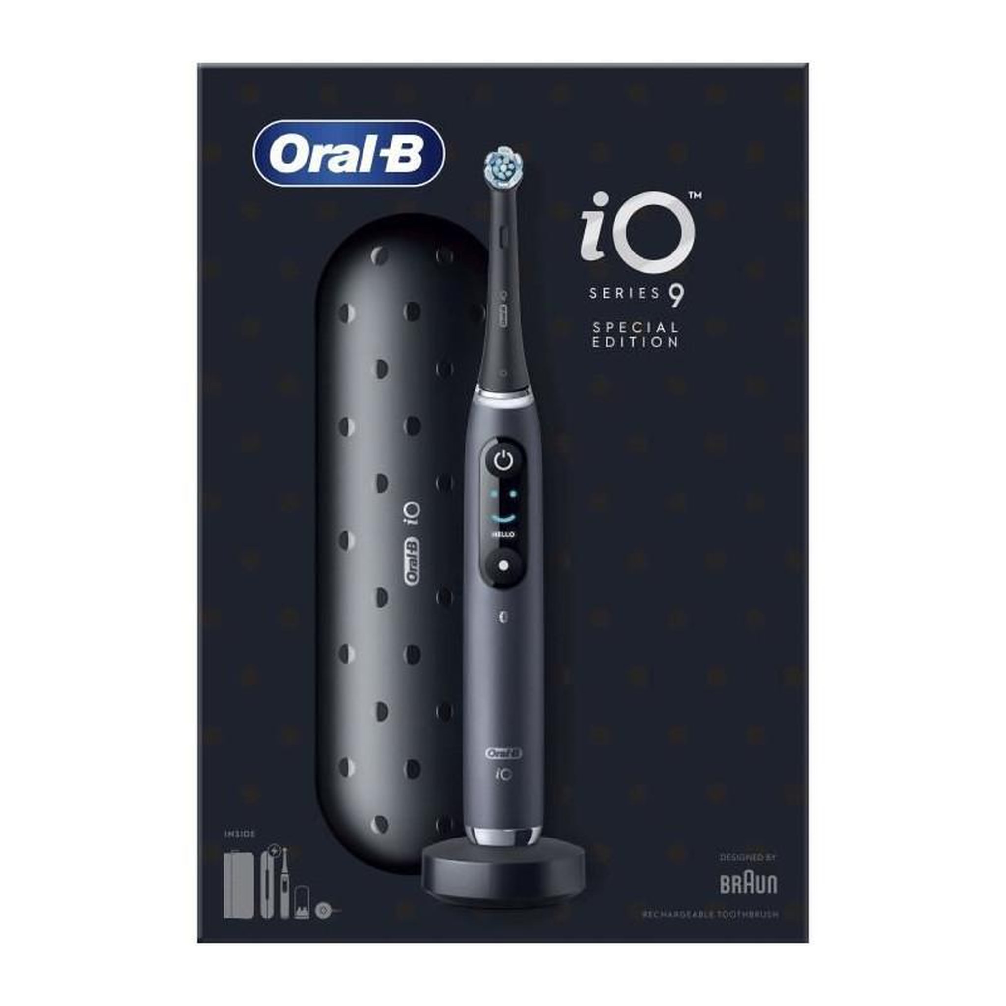 Voir la diapositive 2 : ORAL B Brosse a Dents Électrique Oral-B iO 9 - Noire - connectée Bluetooth, 1 Brossette, 1 Étui De Voyage Chargeur, 1 Pochette Magn