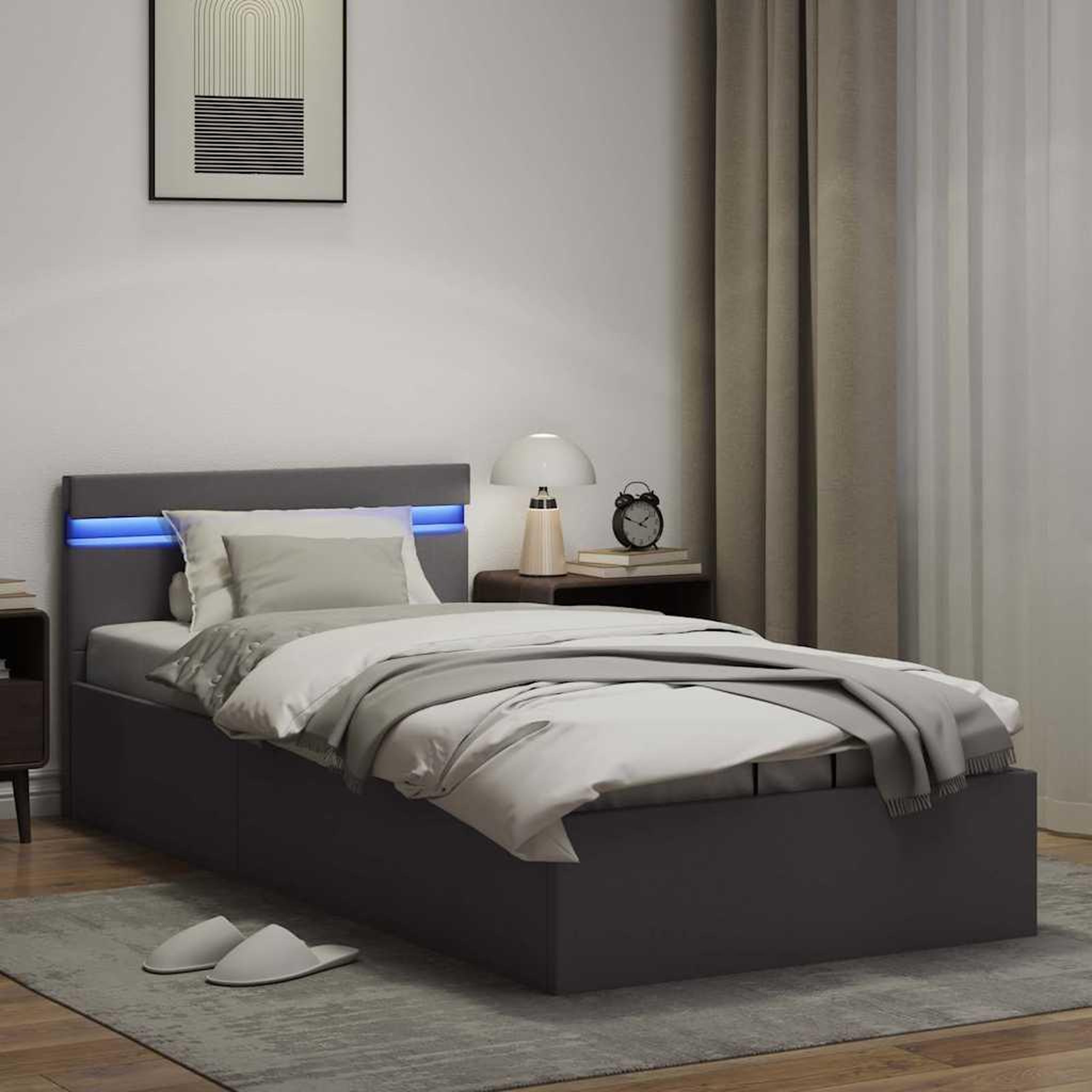 Voir la diapositive 5 : VIDAXL Cadre de lit a rangement avec LED Gris Similicuir 100x200 cm