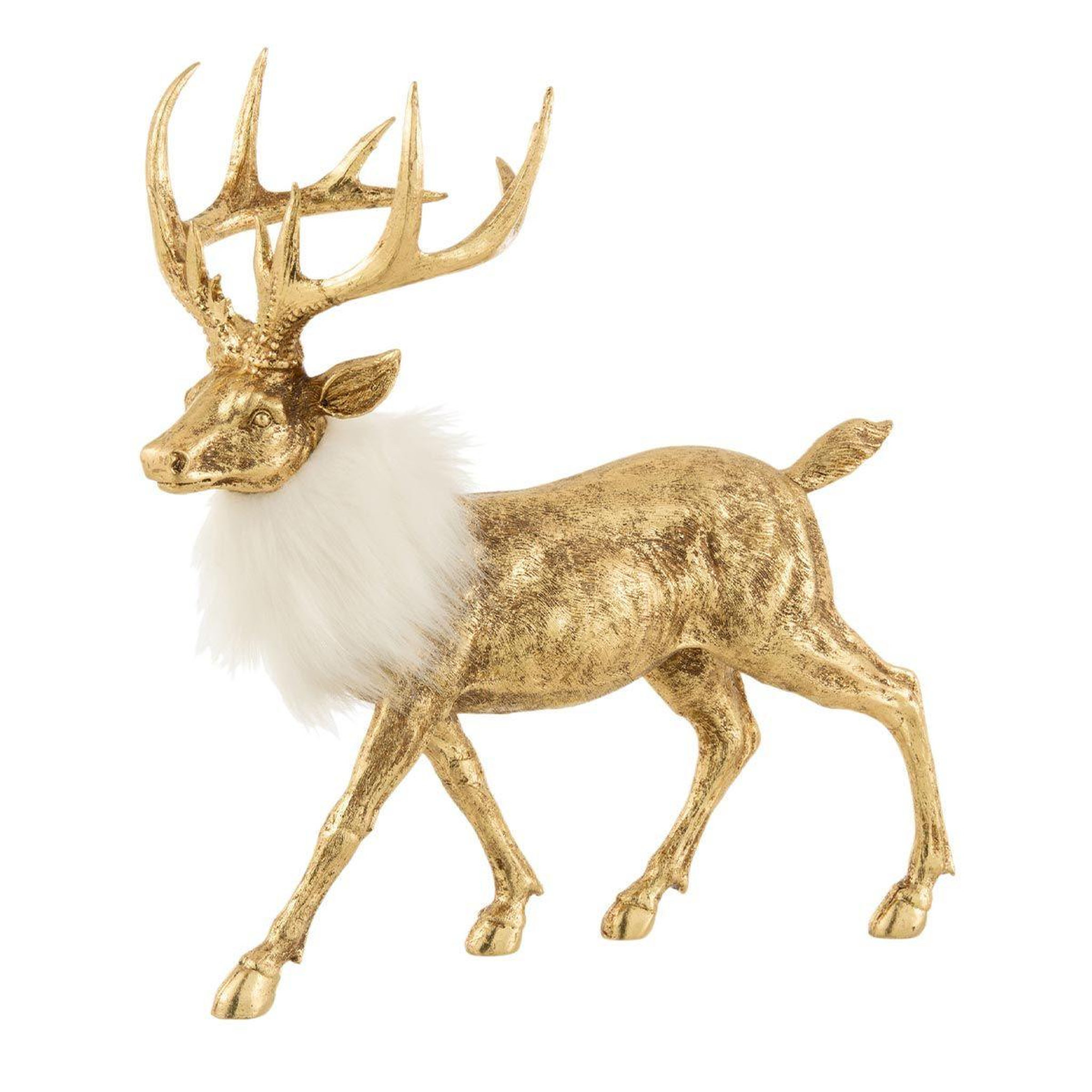 J-LINE Renne Déco à Poser  Animal  24cm Or & Blanc