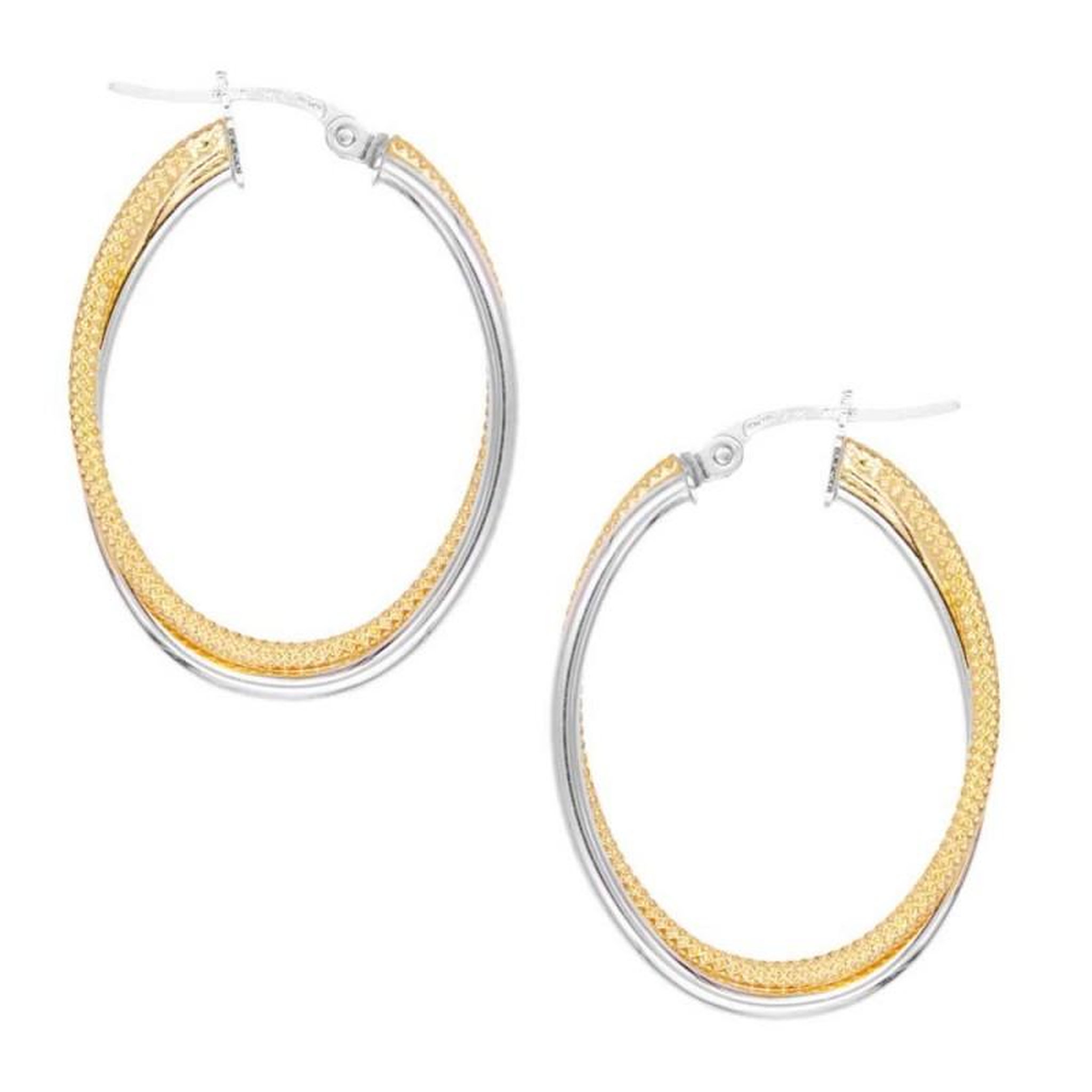 Voir la diapositive 1 : L'ATELIER D'AZUR Boucles d'Oreilles Créoles  2 Ors  Or Bicolore Jaune et Blanc