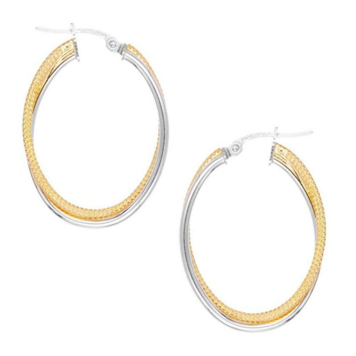 L'ATELIER D'AZUR Boucles d'Oreilles Créoles  2 Ors  Or Bicolore Jaune et Blanc