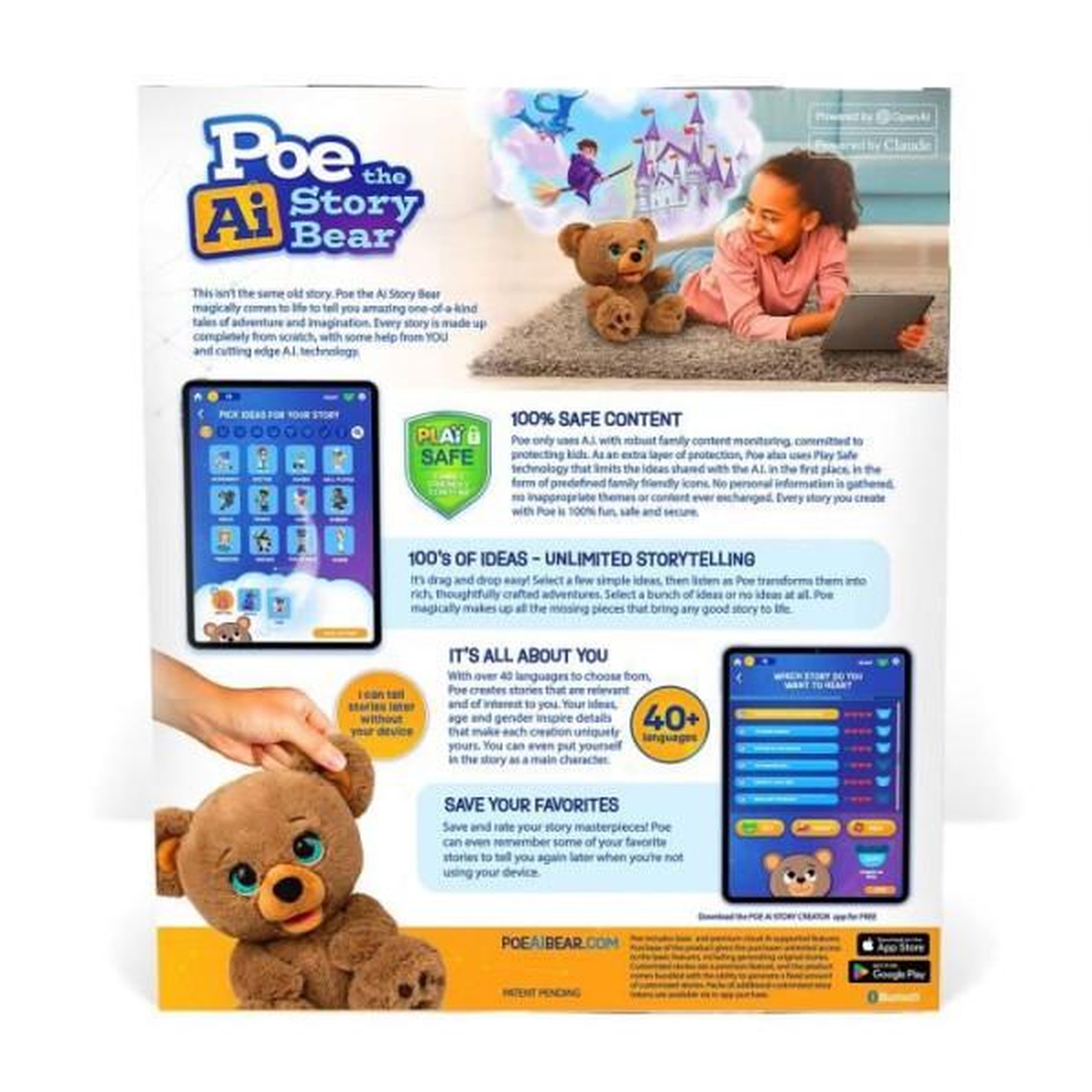 Voir la diapositive 3 : Giochi Preziosi Peluche interactive - giochi preziosi - ours créateur d'histoires poe - a partir de 4 ans - lay00