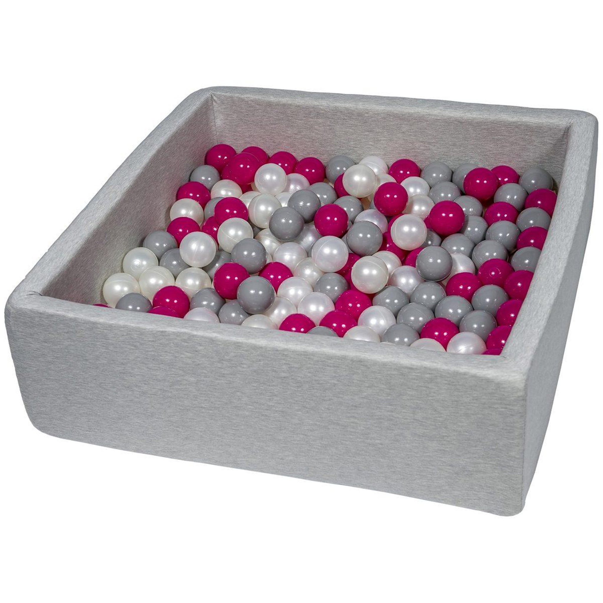 VELINDA Piscine à balles pour enfant, 90x90 cm, aire de jeu + 200 balles perle, rose, gris