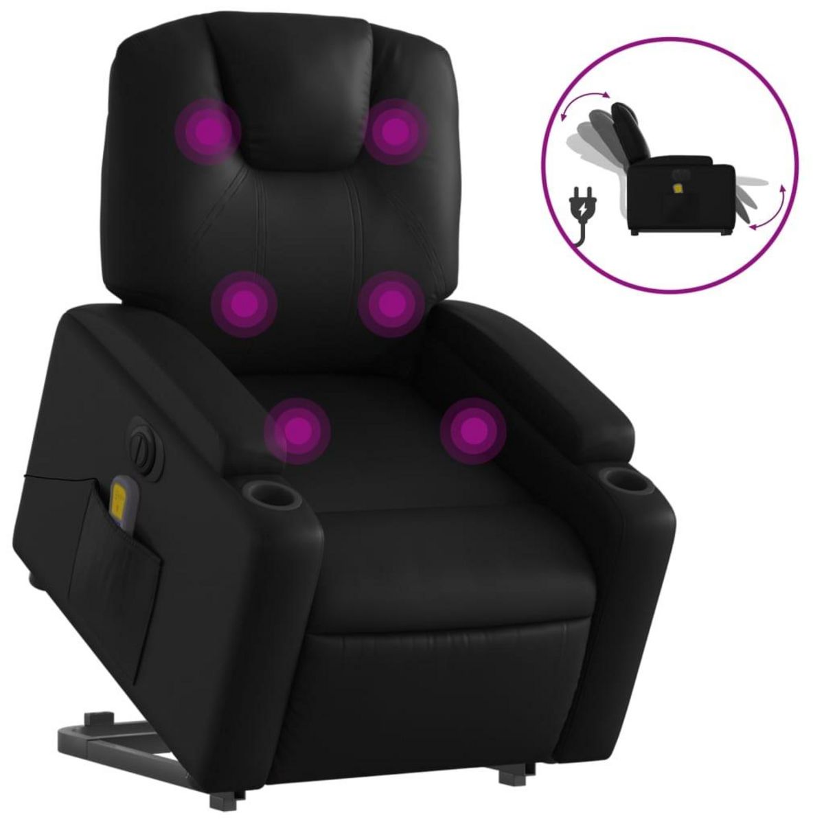 VIDAXL Fauteuil inclinable de massage electrique noir similicuir