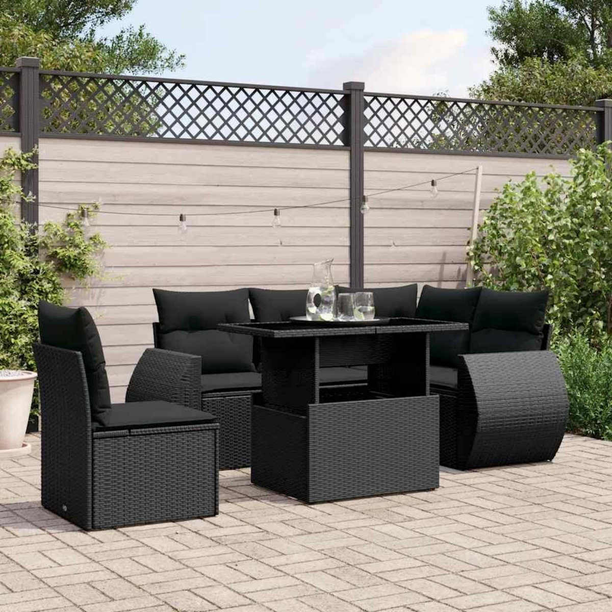VIDAXL Salon de jardin 6 pcs avec coussins noir resine tressee